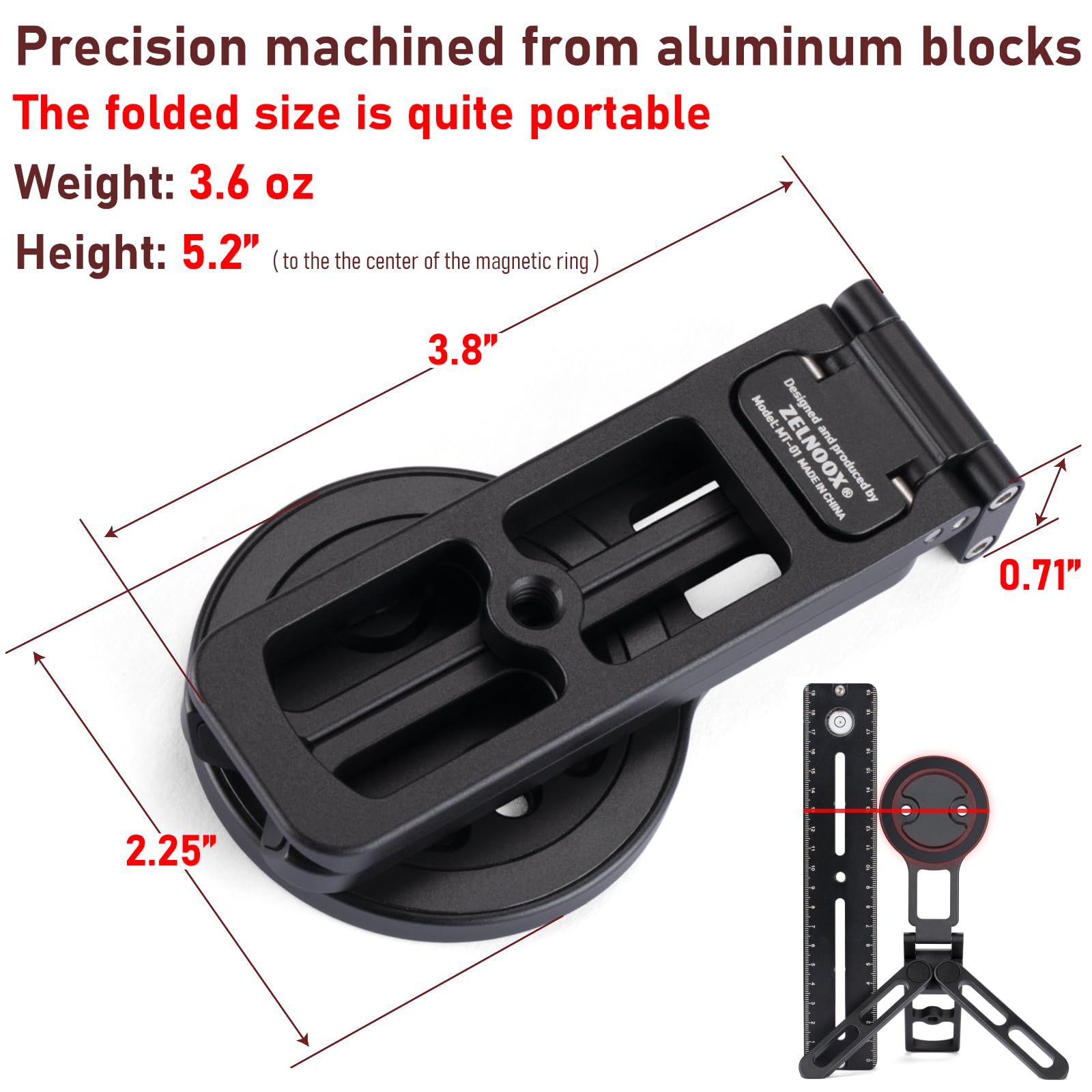 Zelnoox For Magsafe Pocket Tripod Stand – Universal Phone Tripod For Iphone 16/15/14/13/12 Series Adjustable Angle, 20 N52 Strong Magnets, Full Metal Build, Foldable & Mag Case Compatible