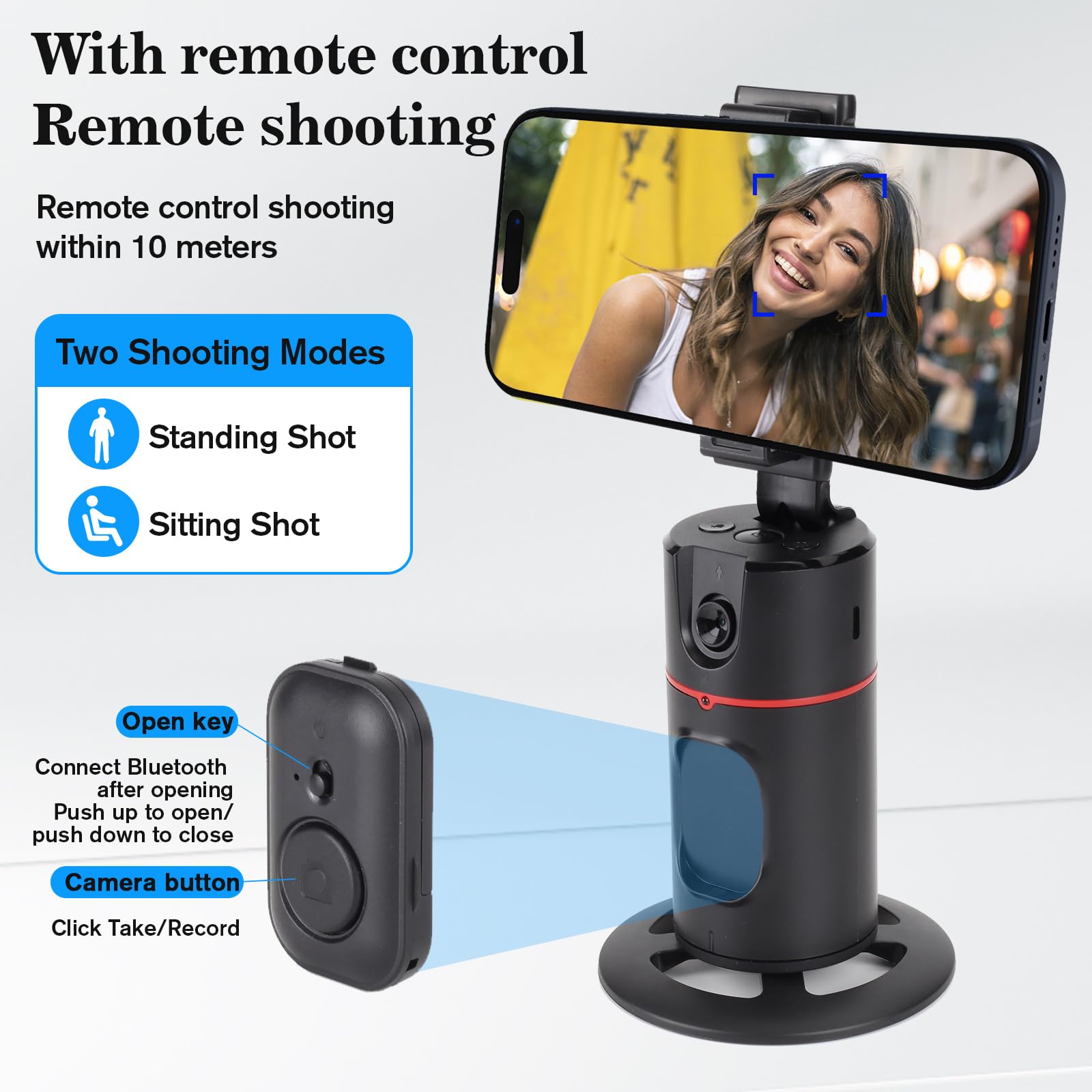 Obscurusly Auto Face Tracking Tripod,360°Rotation Phone Camera Mount Smart Shooting Holder With Remote Selfie Stick,No App,Gesture Control,With 2Pcs Led Light