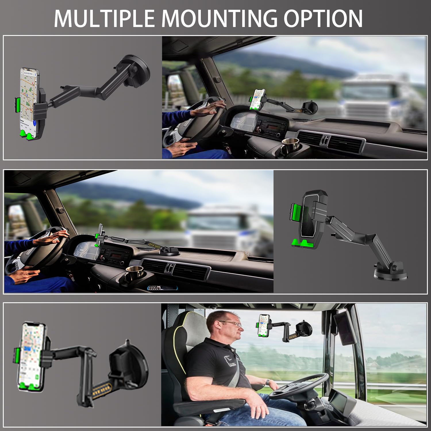 Wuitin Heavy Duty Phone Holder - Long Arm, Anti-Shake Suction Cup, Compatible With All Phones & Vehicles