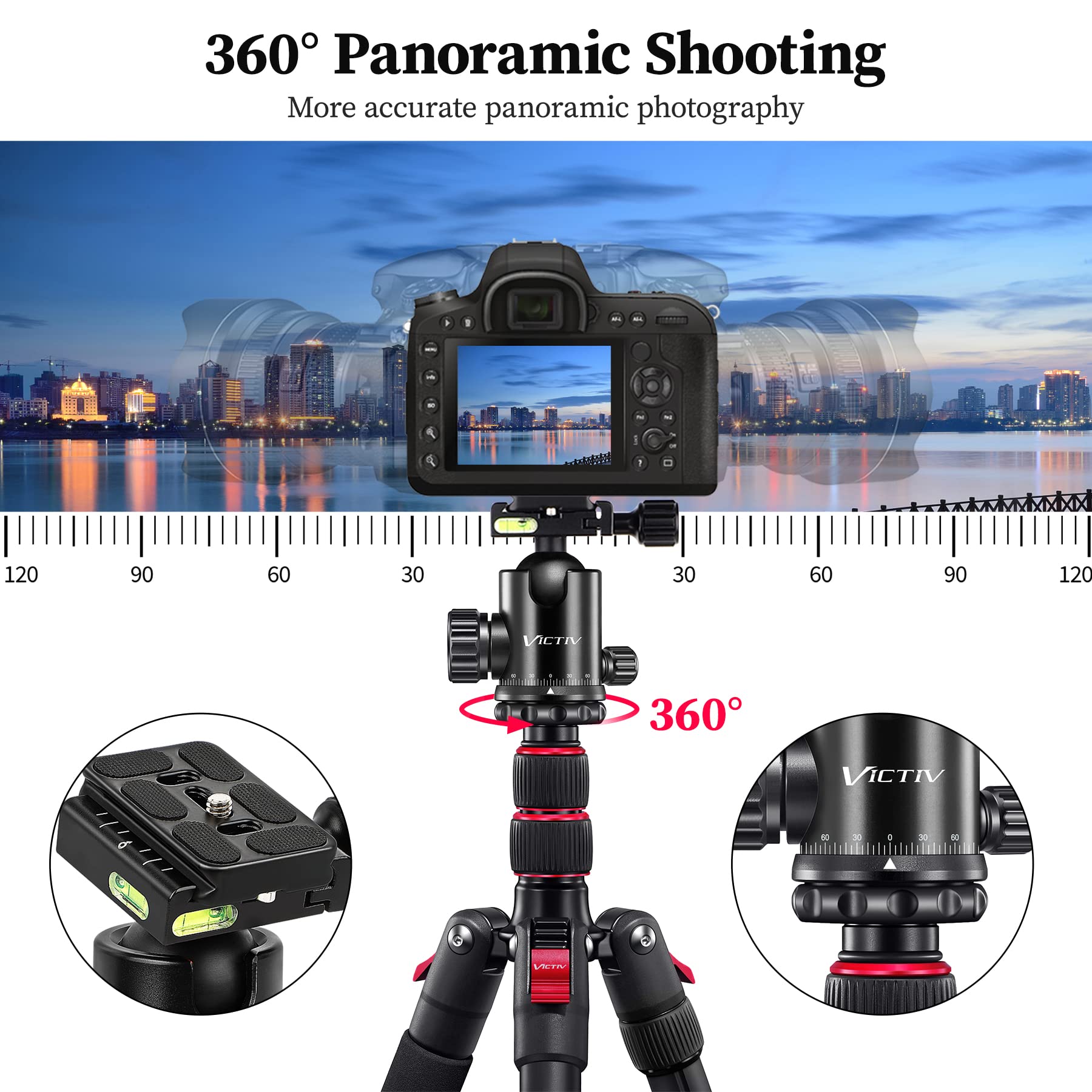 Victiv Professional Tripod For Camera, 81 Inch Aluminium Compact Travel Camera Tripod Monopod Heavy Duty With Phone Mount, Compatible With Canon Nikon Sony