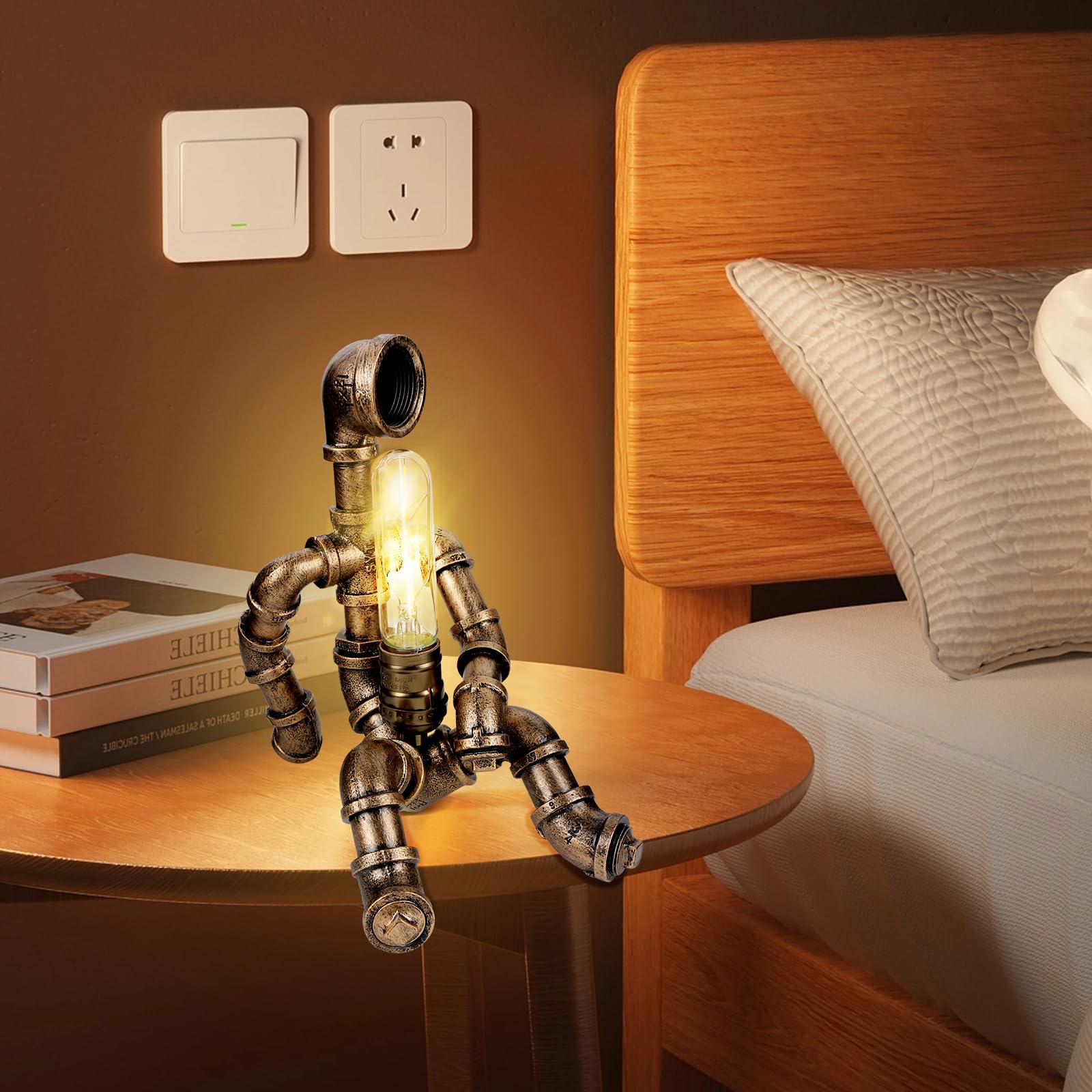 Obxquisite Steampunk Table Lamp, Retro Industrial Waterpipe Robot Desk Lamp, Creative Personality Cool Decoration, Industrial Retro Room Decor, Steampunk Accessories For Office And Home