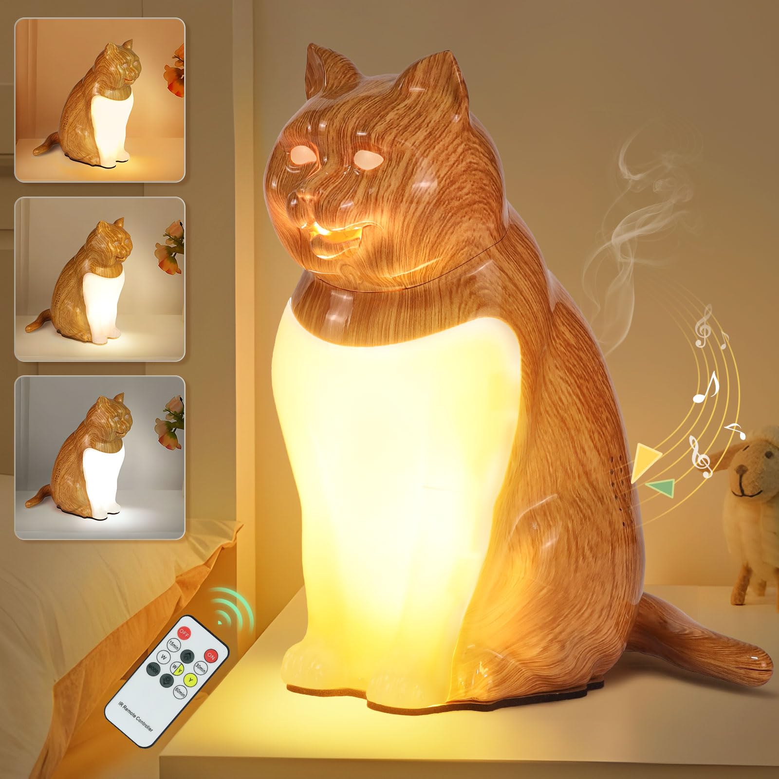 Czgor Small Cordless Lamp With Remote, Rechargeable Cat Table Lamp With Timer And Meowing, Touch Night Light With 3 Colors/Dimmer/Diffuser, Cat Lover For Women, Kids, Bedroom, Bedside