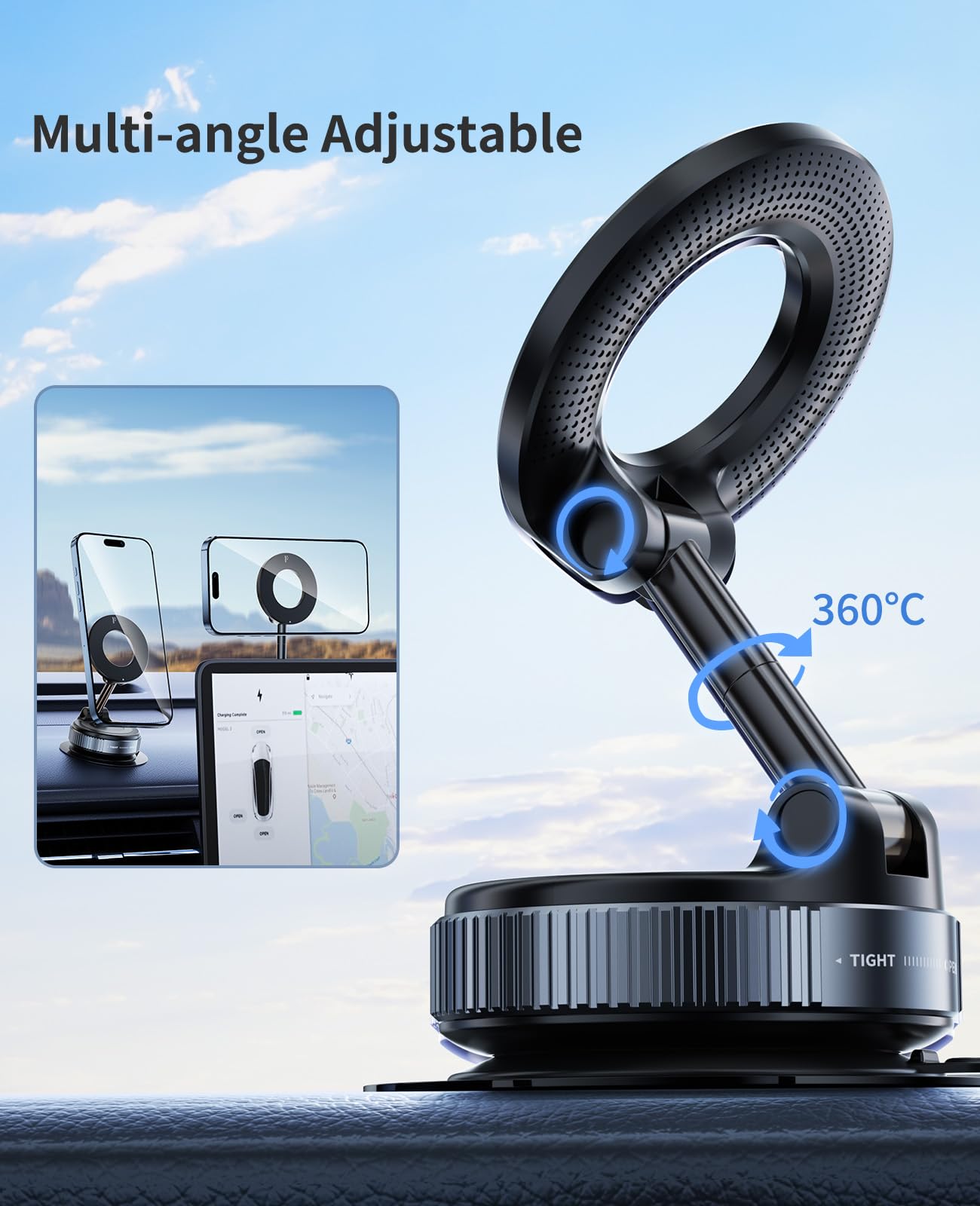 Dkgeveao Vacuum Magnetic Phone Holder For Car,Suction Cup Phone Mount,Foldable Vacuum Magnetic Phones Stand,Magnet Car Mount For All Smartphones & All Vehicle & Gym/Bathroom Mirror