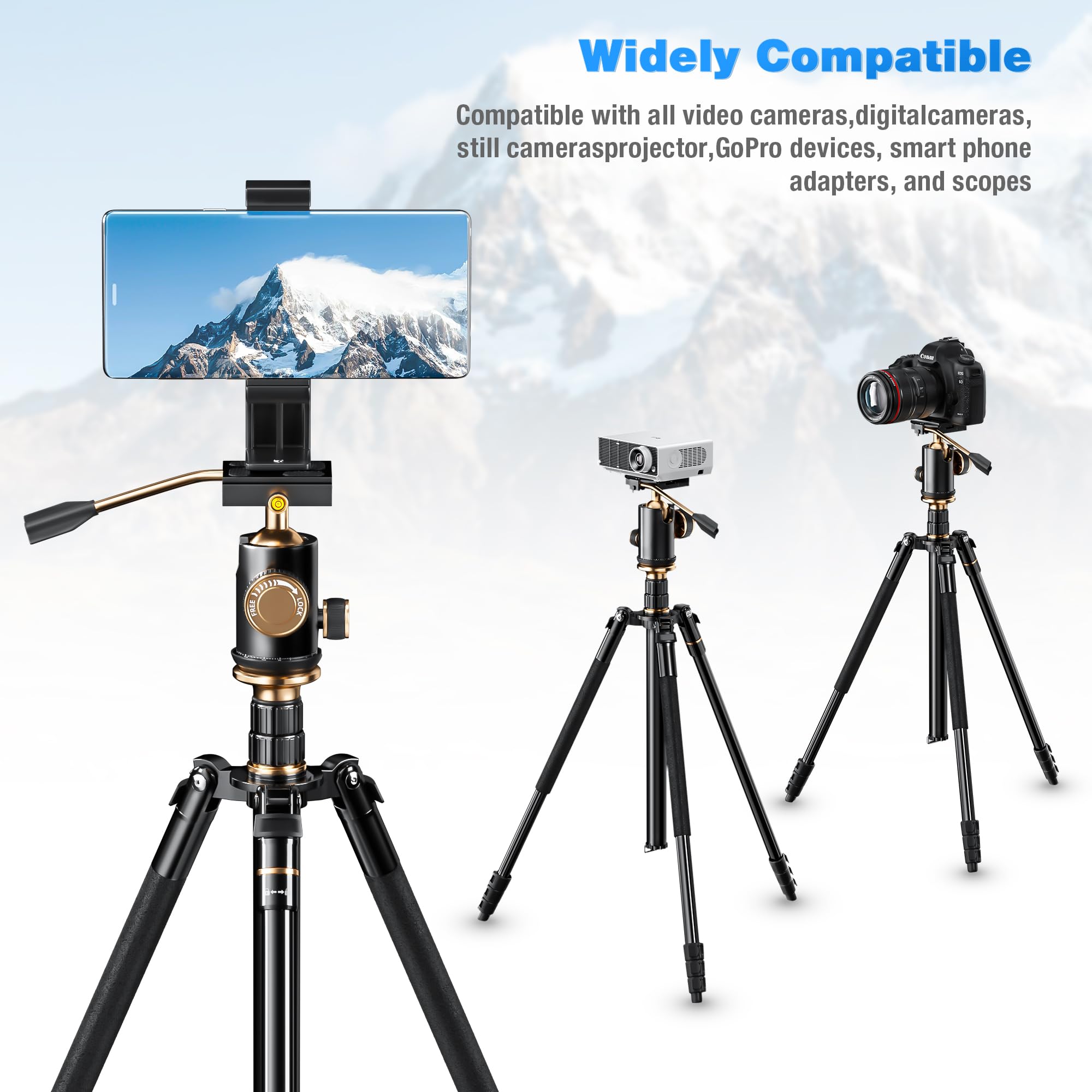 Yotilon Tripod For Camera 77.2'', Aluminum Camera Tripod & Monopod With Removable Handle And 360°Ball Head Payload 17.6Lb, Lightweight Travel Tripod For Dslr With Carry Bag For Travel And Work