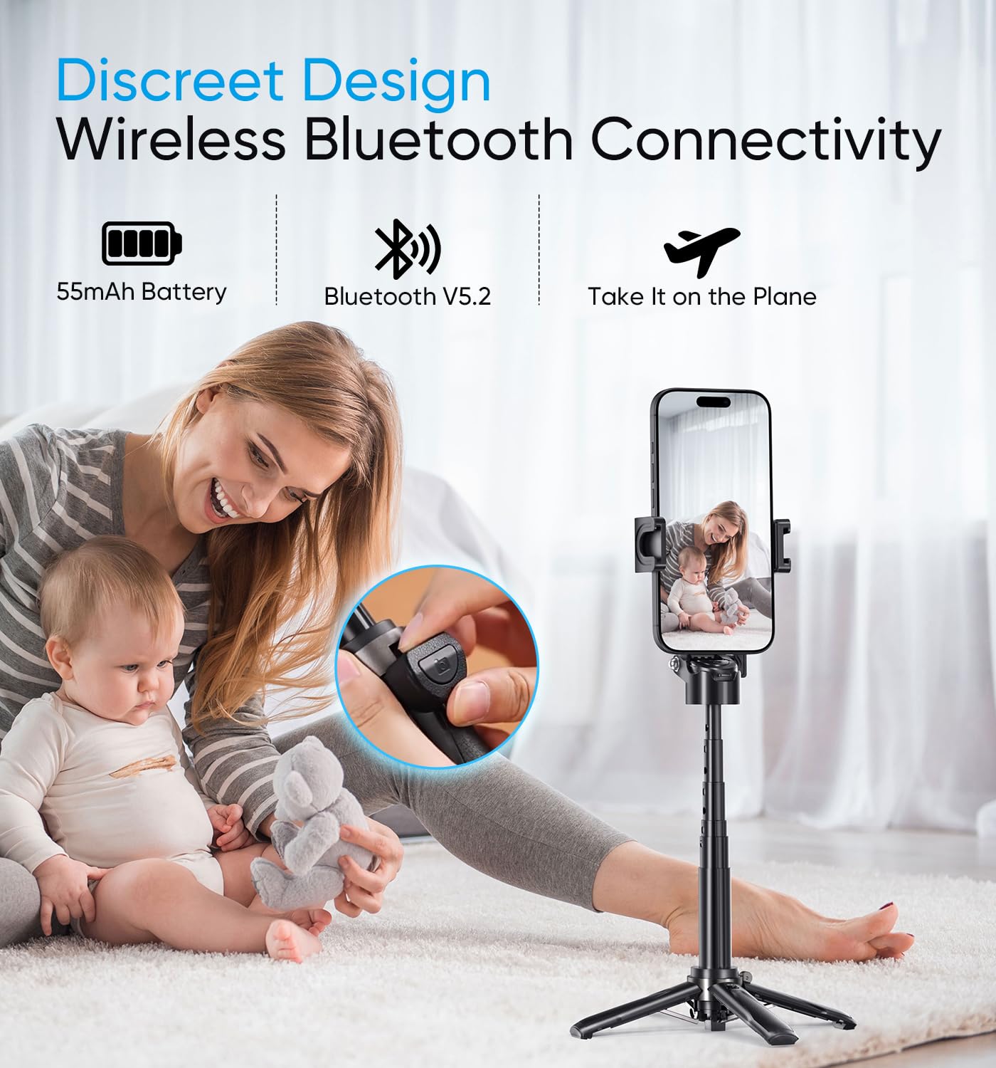 Magic John Phone Tripod, Portable Selfie Stick, Pocket Size Selfie Stick For Iphone, Selfie Stick With Wireless Detachable Remote Control & 2 Fill Light For Photograph, Live Streaming, Video Recording