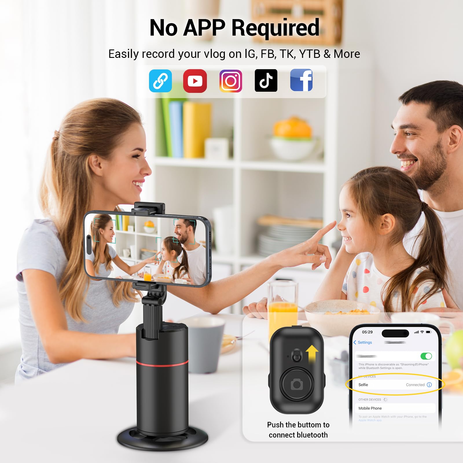 Riseofle Auto Face Tracking Tripod 360° Rotating Auto Tracking Phone Holder, No App, Phone Camera Stand With Remote And Gesture Control, Smart Shooting Stand For Vlog/Tik Tok Live Video Recording
