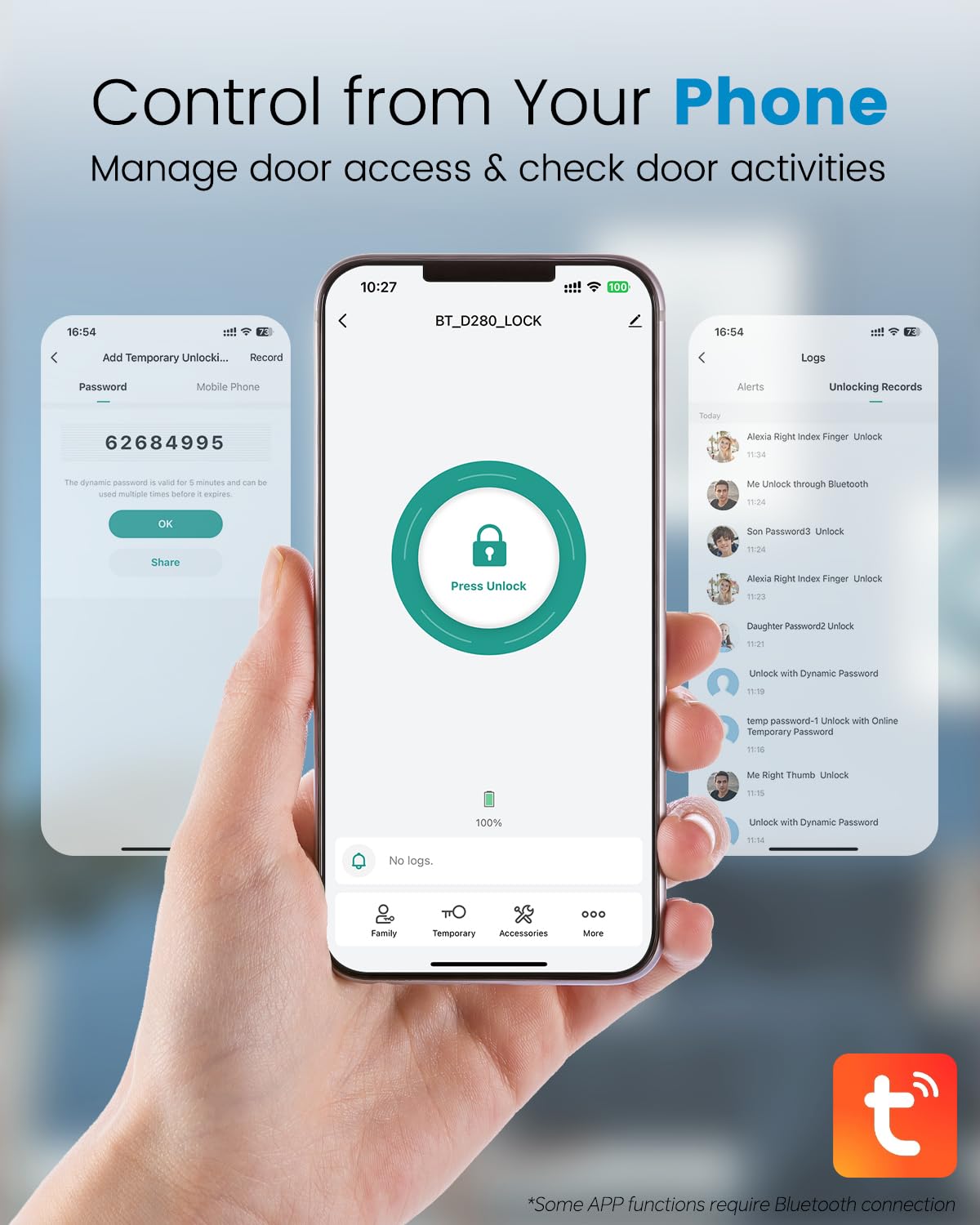 Leecici Smart Front Door Lock Set, App Control Keyless Entry Door Lock With Handle, Smart Fingerprint Deadbolt, Anti-Peeping Electronic Keypad, Auto Lock, Easy Install, Black