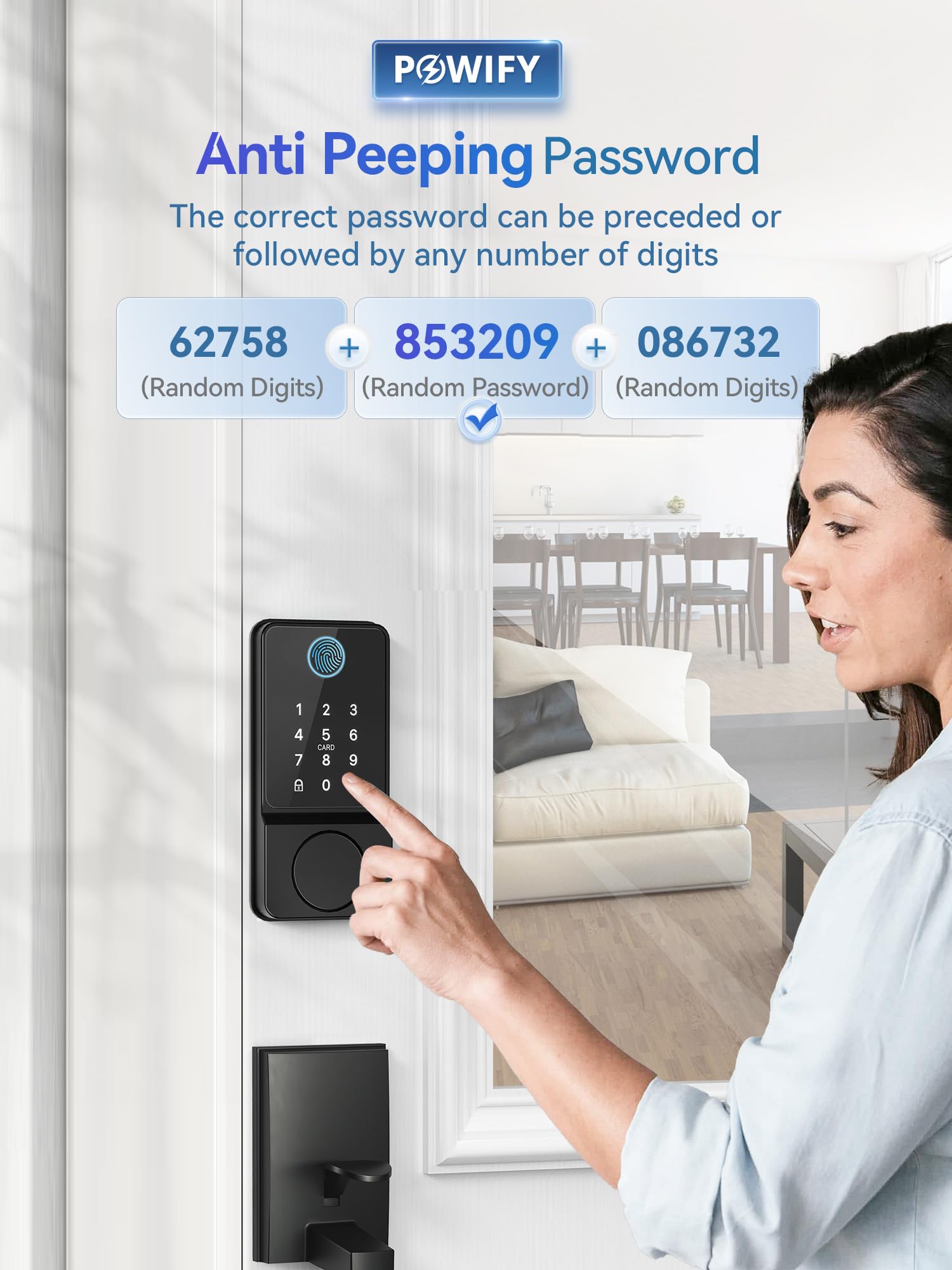 Powify Keyless Entry Door Lock With Handle, App Control Smart Front Lock Set, Keypad Door Lock With Handle, Keypad Deadbolt Auto Lock, Easy To Install, Bluetooth, Black