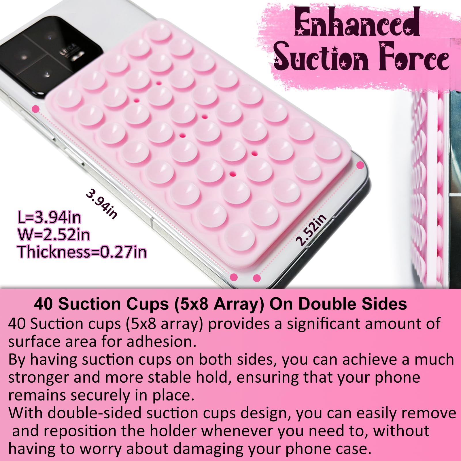 Azxyi 2 Pack Silicone Suction Cup Phone Case Mount Double Sided, Non Slip Phone Accessories For Cellphone, Hands- Strong Grip Silicon Phone Holder For Selfies And Videos (Lightpink&Translucent)