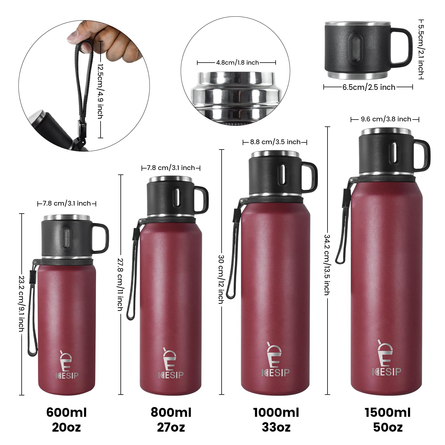 Stainless Steel Insulated Bottle, 27Oz With Cup Vacuum Insulated Water Bottle