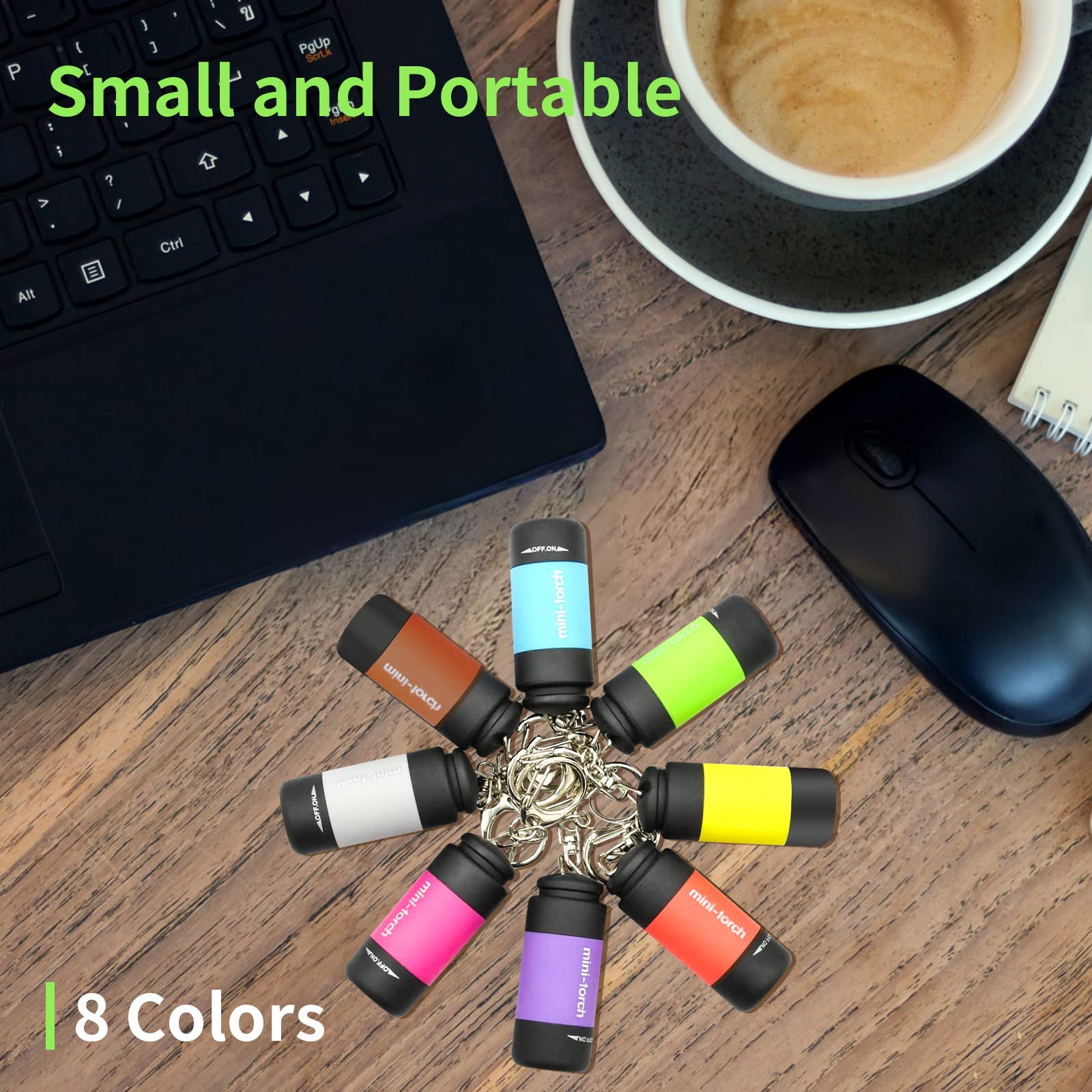 Ucec Mini Keychain Flashlight, Travel Flashlight Usb Torch Rechargeable Colorful Led Flashlight High-Powered Pocket Keychain Flashlights, 8 Pack