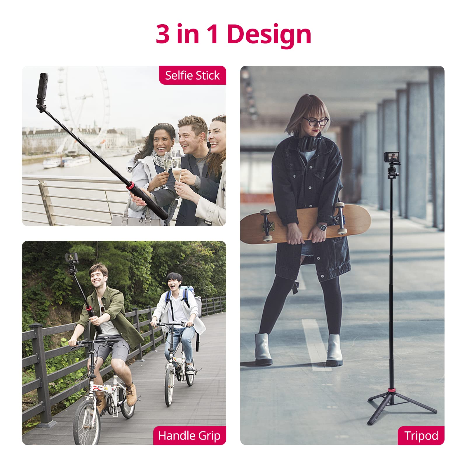 Ulanzi 59In Selfie Tripod For Camera - Mt-71 Invisible Long Extendable Selfie Vlog Handle Portable Lightweight Tripod Stand 7 Sections For Action Cameras