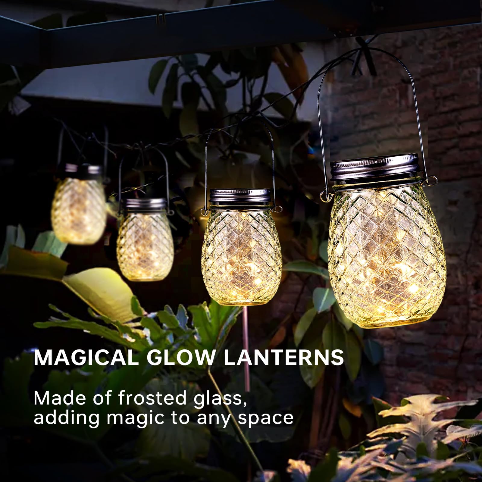 Dream Master 30 Led Hanging Solar Fairy Lights, Jars & Hangers Included, 6 Pack Waterproof Glass Mason Jar Lights Solar Powered, Ideal Outdoor Decor For Garden Patios, Yards, And Lawns, Warm White
