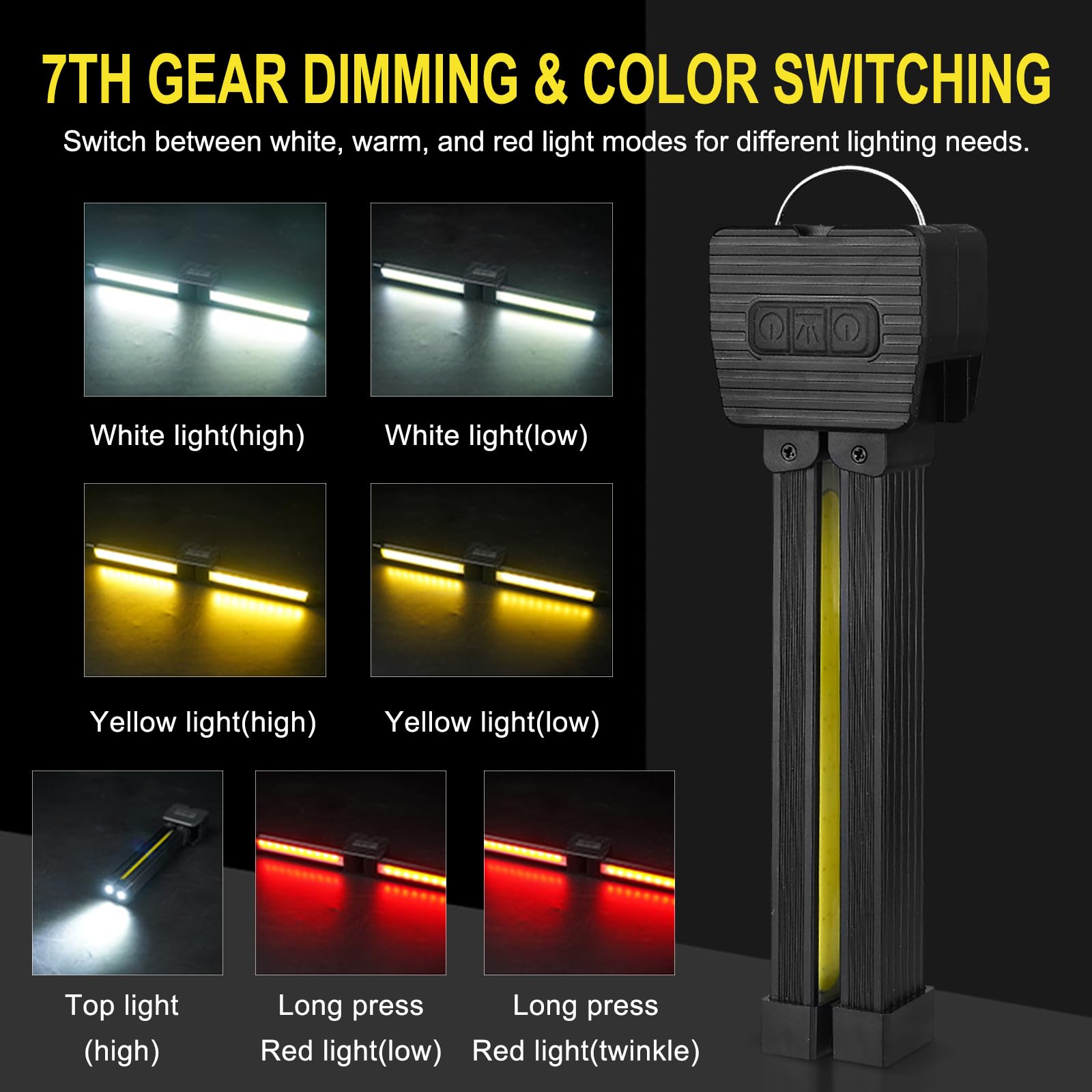 Tizee Portable Led Camping Light – 7Th Gear Dimming, Rechargeable Work Light With Magnet & Hanging Hook, For Gym Posing, Reading,Emergency Use