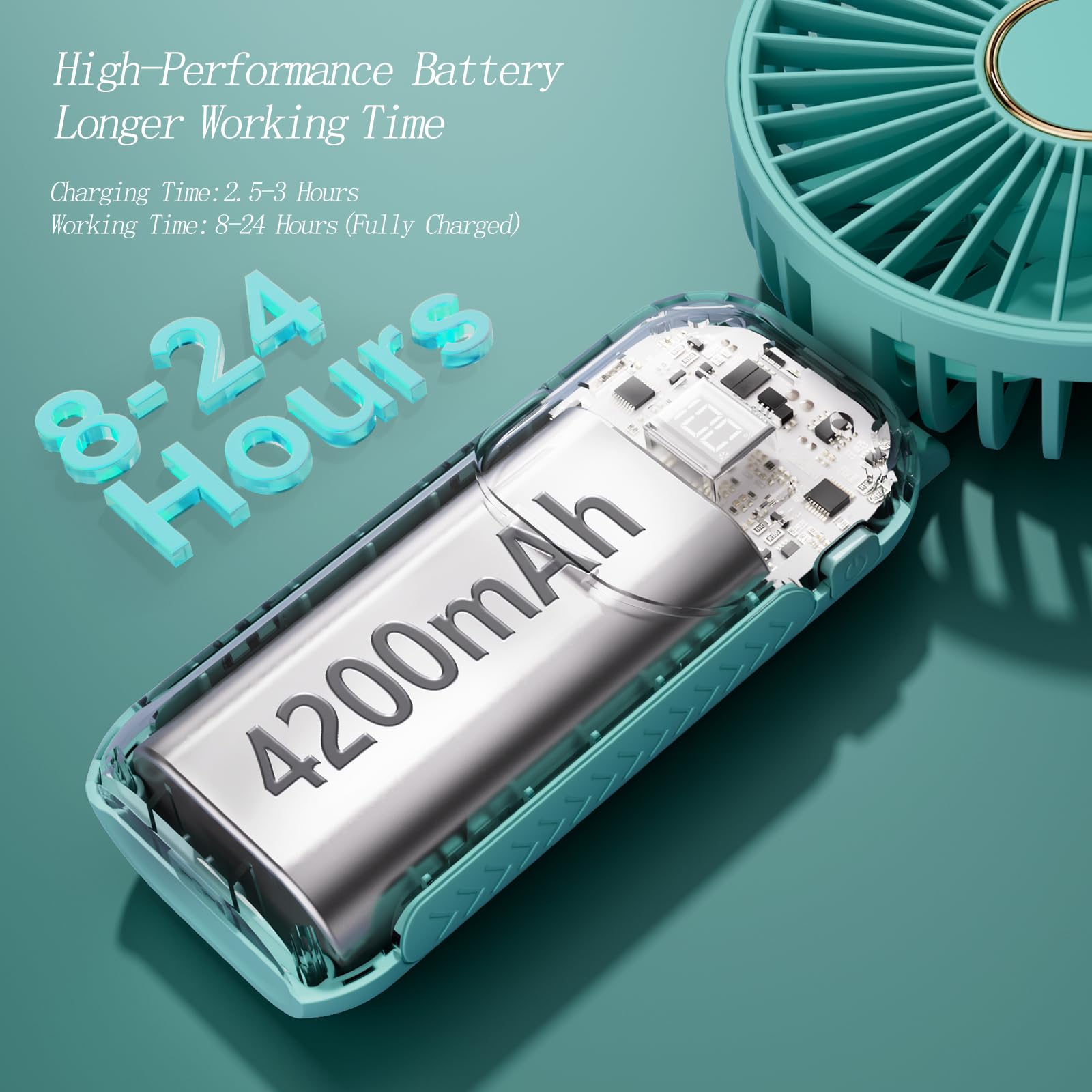Portable Fan, 4200Mah Battery Operated Fan, 5 Speeds&Digital Display, Makeup Fans For Women