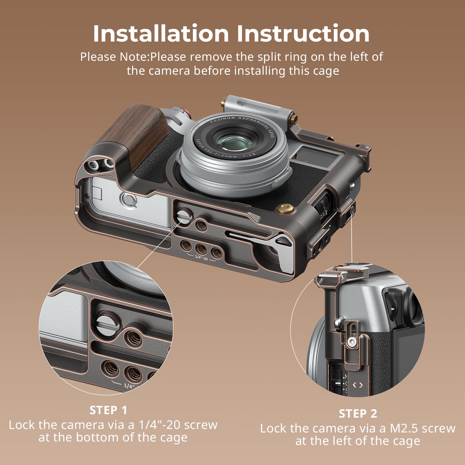 Smallrig X100Vi Retro Cage For Fujifilm X100Vi, With 3/8"-16 Locating Holes For Arri, Built-In Quick Release Plate For Arca, Shutter Button, And Hot Shoe Cover - 4557