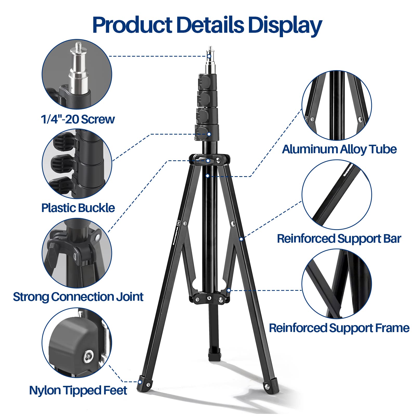 Wellmaking Light Stand, 72 Inches Led Light Stand Reverse Folding Light Tripod, 2 Pieces Standard 1/4 To 3/8 Inch Metal Male Convertor Threaded Screw Adapter Spigot Stud & U-Shape Swivel Mount Bracket