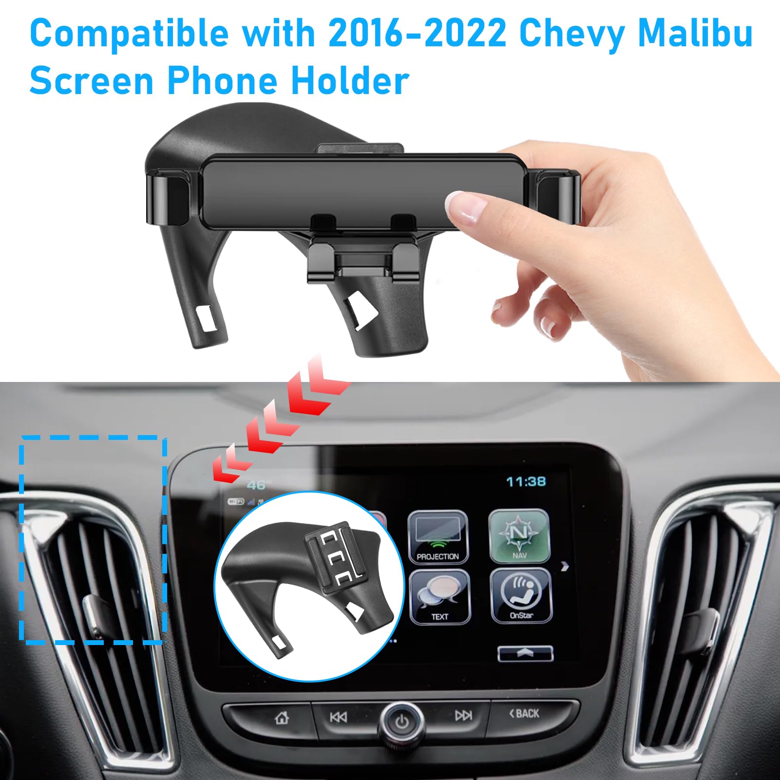 Apeser Compatible With Chevy Malibu Phone Holder Mount 2017- For Car Air Vent,Malibu Cell Phone Mount Anti-Shake,9Th Gen Malibu Phone Holder Mount-360 Degree Rotation Malibu Vent Phone Stand,Black