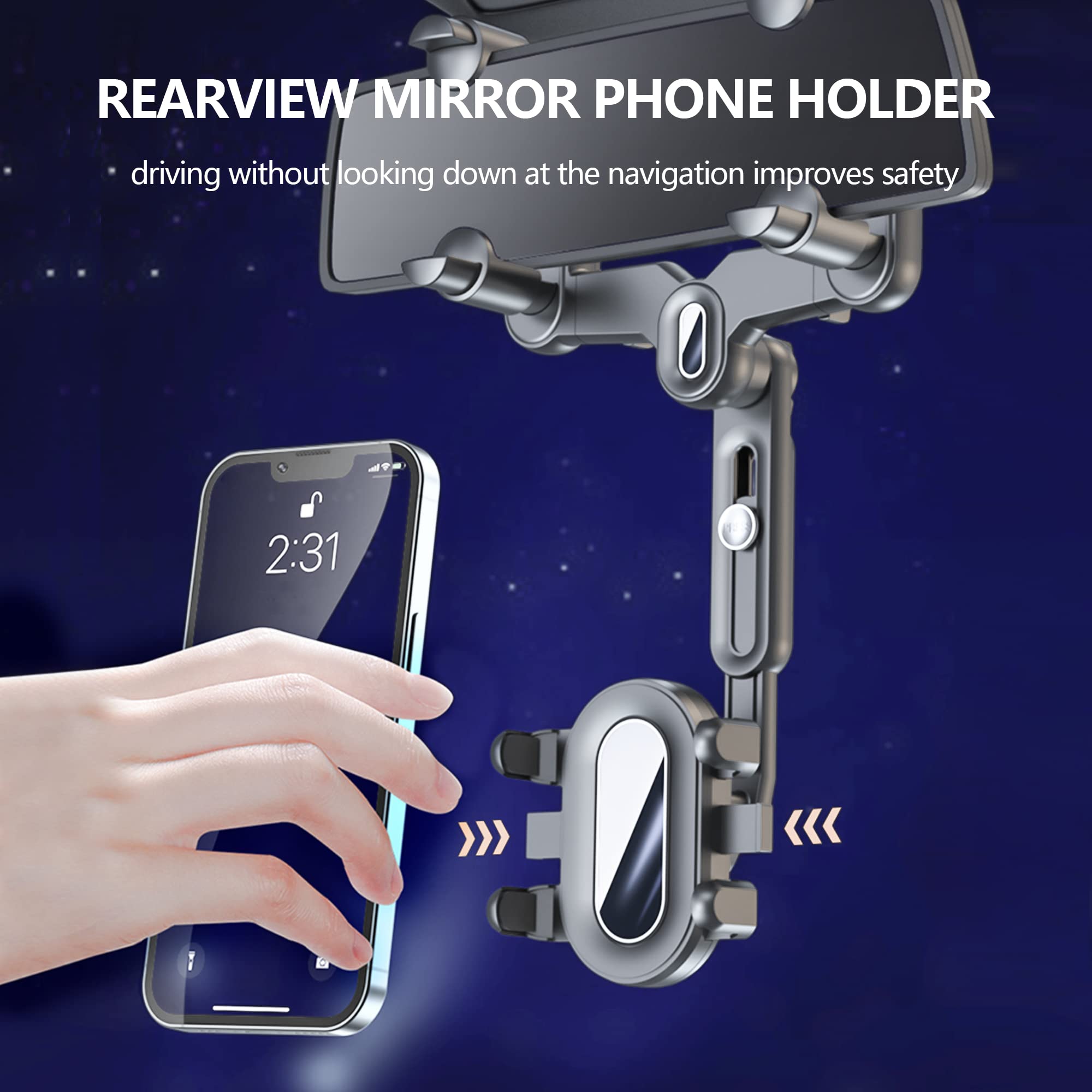 Turcee Car Rearview Mirror Navigation Phone Holder,[   ] Car Phone Holder,360°Rotatable And Retractable Car Phone Holder,For With Iphone Samsung Galaxy All Smartphones & Cars