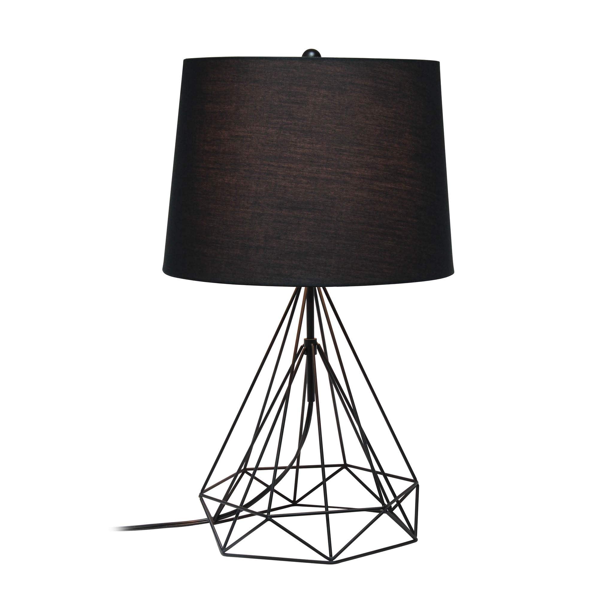 Lalia Home Decorative Geometric Black Matte Wired Table Lamp With Fabric Shade