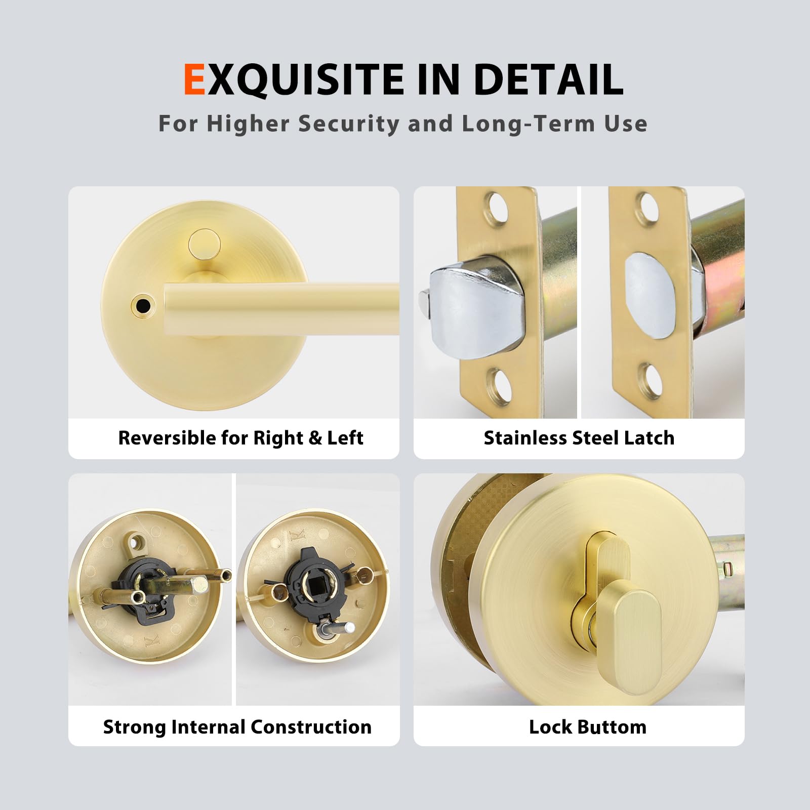 Haidms Gold Exterior Door Lock Set With Deadbolt, Brushed Gold Front Door Handle, Keyed Alike Entry Locksets, Heavy Duty Zinc-Alloyed Front Door Lock