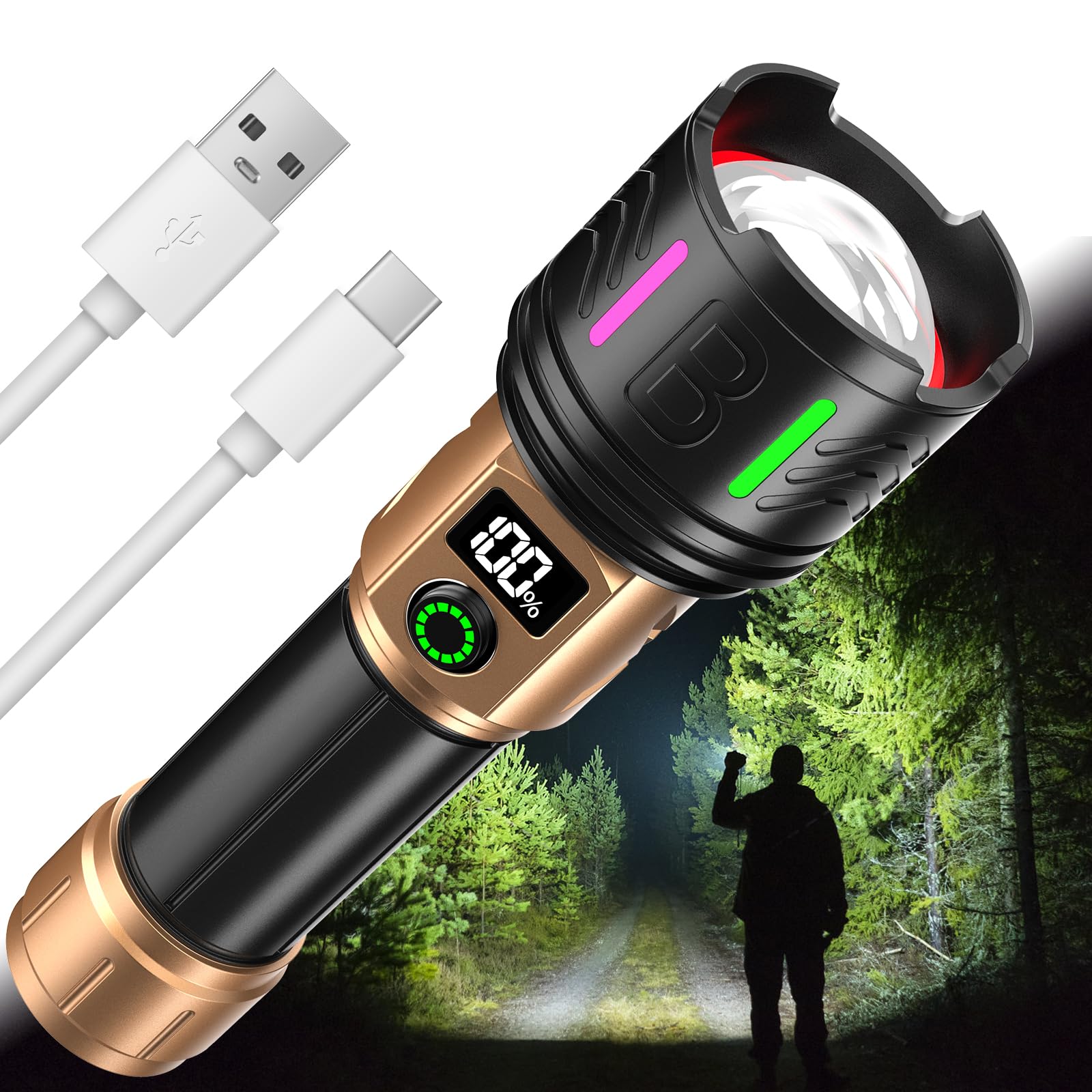 Buntey Rechargeable Flashlights High Lumens Led Rechargeable Flashlight Handheld Flashlights 5800,000 Lumens 5 Modes, Waterproof Powerful Utility Flashlight For Emergencies Camping 