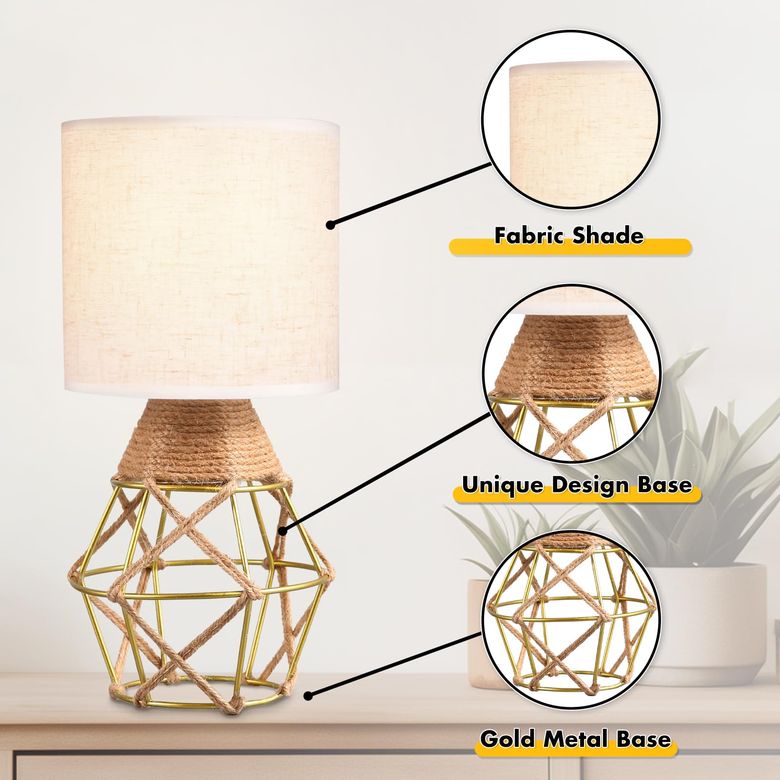 Hamilyeah Gold Table Lamps Set Of 2, Bedside With Fabric Shade, Woven For Nightstand With On/Off Switch, Modern Simple For Bedroom, Living Room