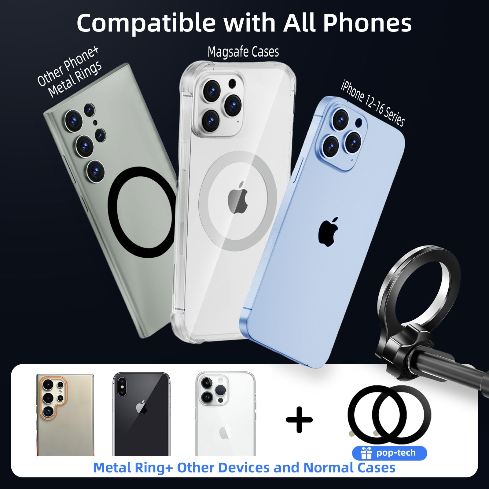 Pop-Tech For Magsafe Car Mount, [Aviation-Grade Aluminum] Universal Magnetic Phone Holder For Car Windshield Dashboard, Strong Magnet Cellphone Mount Fit For Iphone 16 Pro Max 15 14 13 12 Series