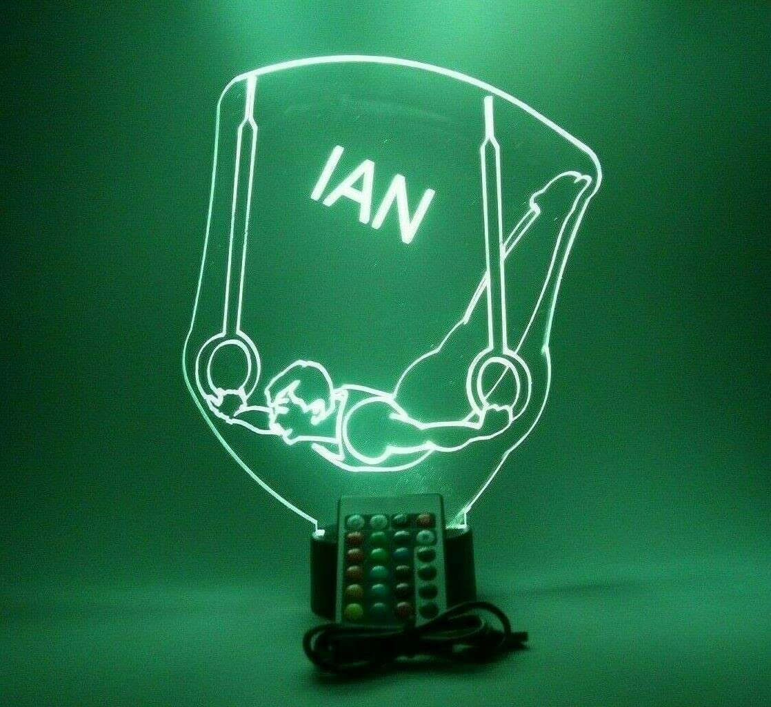 Mirror Mania Gymnast Night Light Up Table Lamp Led Personalized Name Engraved Male Boy Still Rings Gymnastics - It'S Wow, Comes With Remote, 16 Color Changing Options