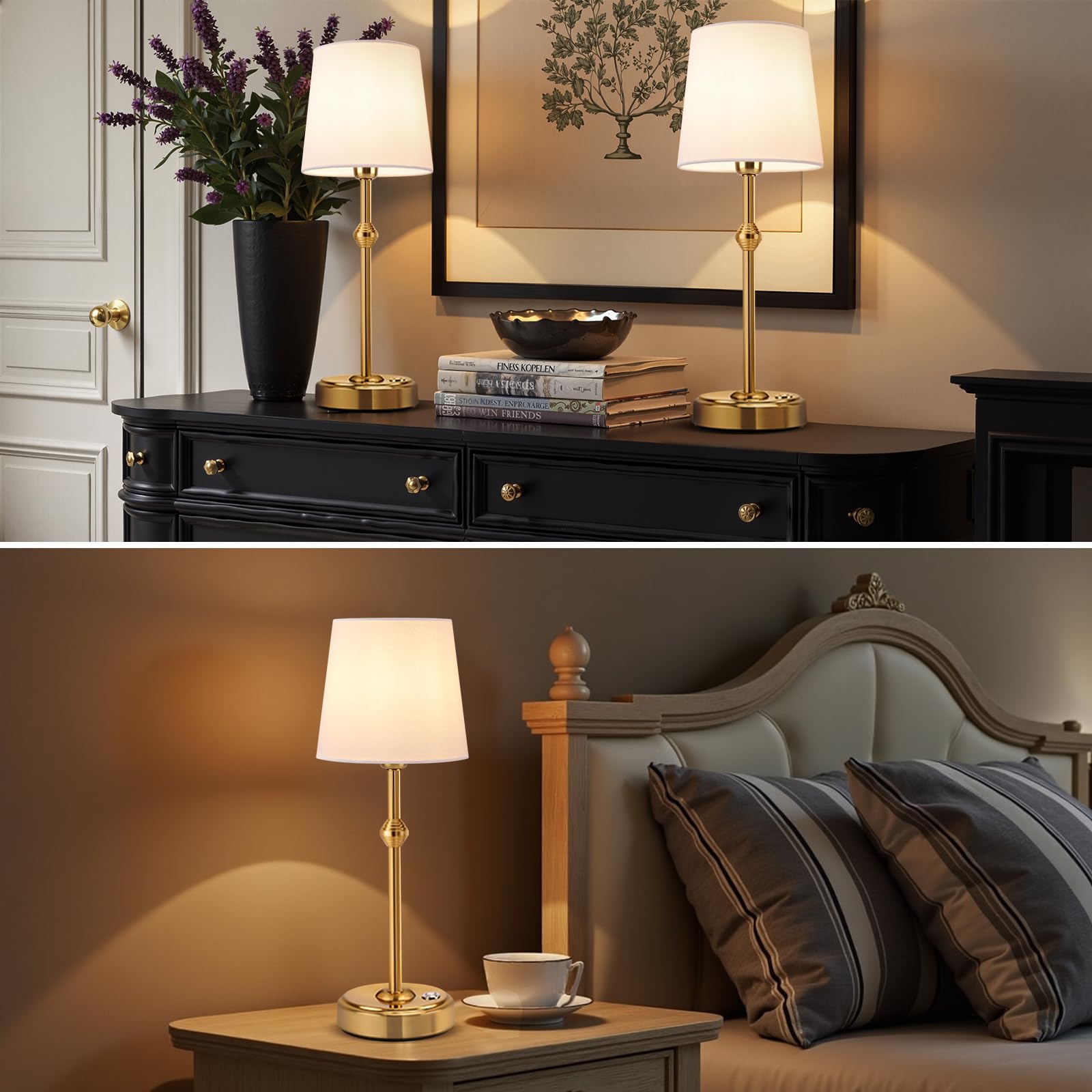 Kozeota Portables Cordless Led Table Lamp, 4000Mah Wireless Rechargeable Battery Operated Powered Light, Dimmable Table Lamp For Dining Room, Bedroom, Bedside, Bar, Night Light, Camping, Patio (Bronze)