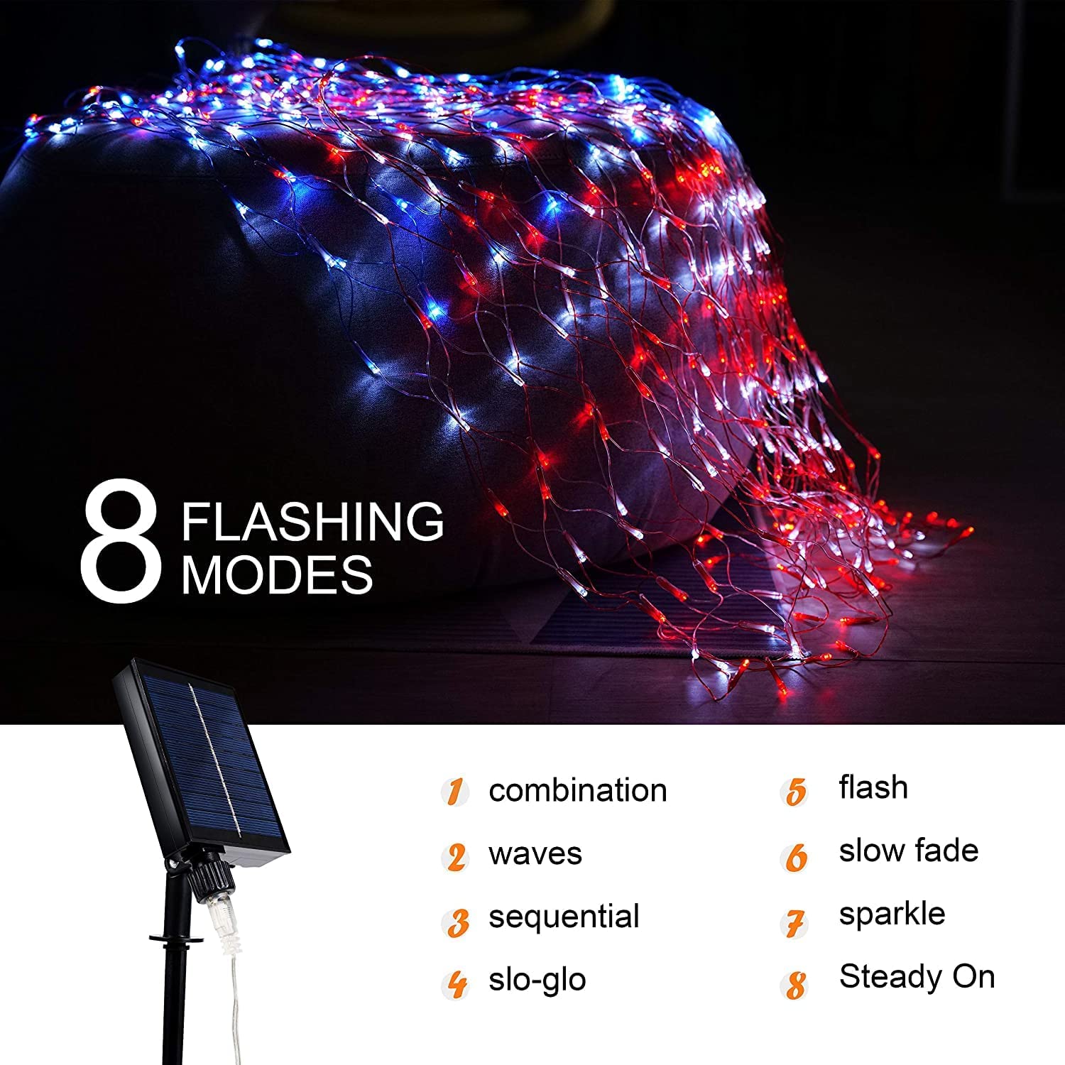 Funiao 2-In-1 Solar Powered American Flag Lights, 420 Led Flag Net Lights, Waterproof Patriotic Ornament For Memorial Day, 4Th Of July, Presidential Election, Christmas