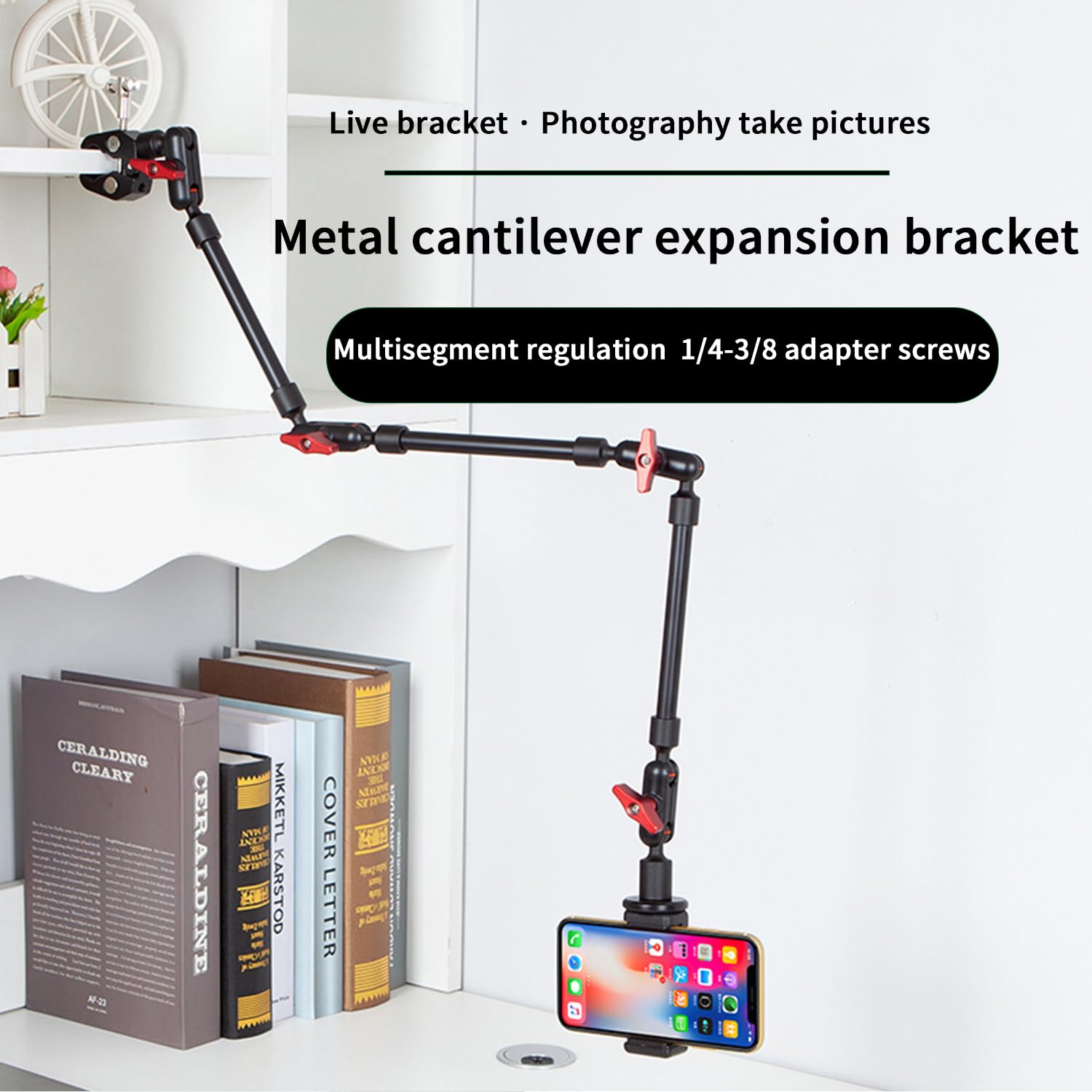 Goinwave Adjustable Articulating Magic Arm With Clamp And Phone Holder Clip For Desk Mount, Desk Stand, Cell Phone Tripod