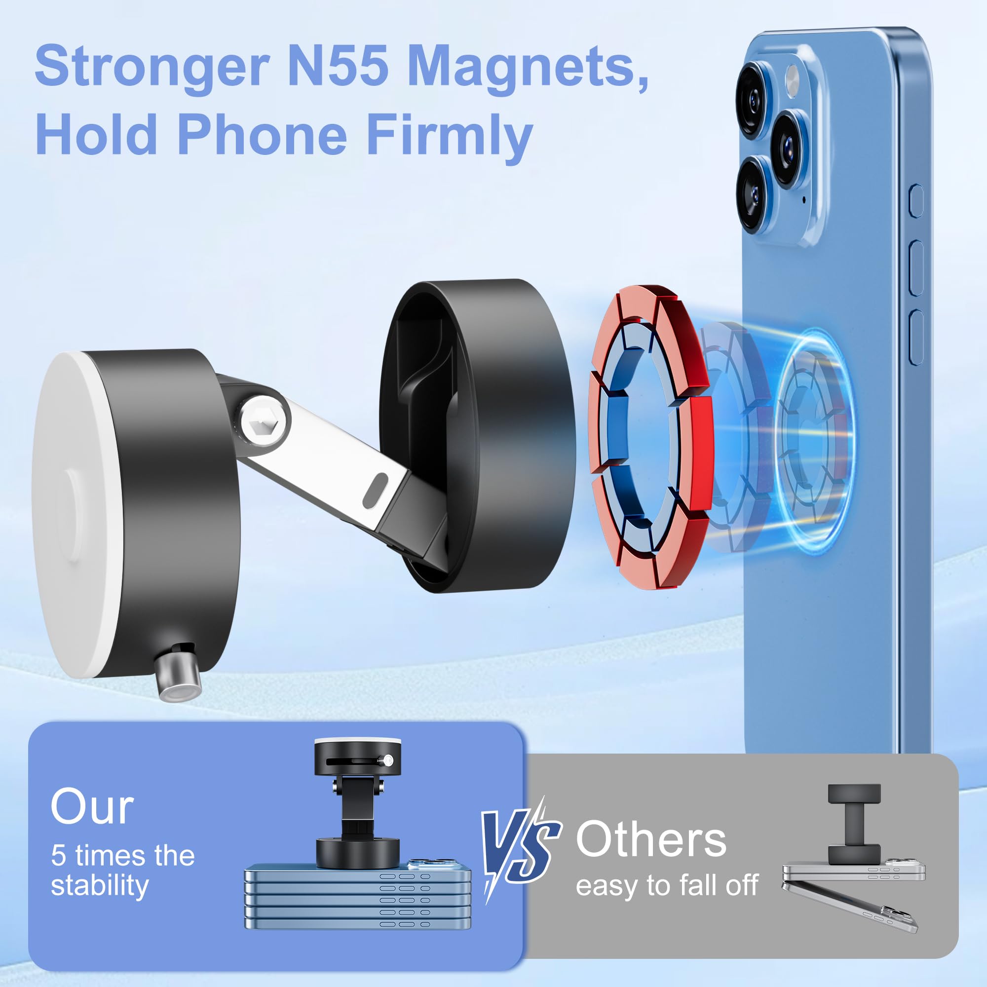 Get Magnetic Phone Holder For Car, 360° Position Suction Cup Phone Mount, Foldable Vacuum Magnetic Phone Stand For I-Phone 16/15/14/13/12 All Phones