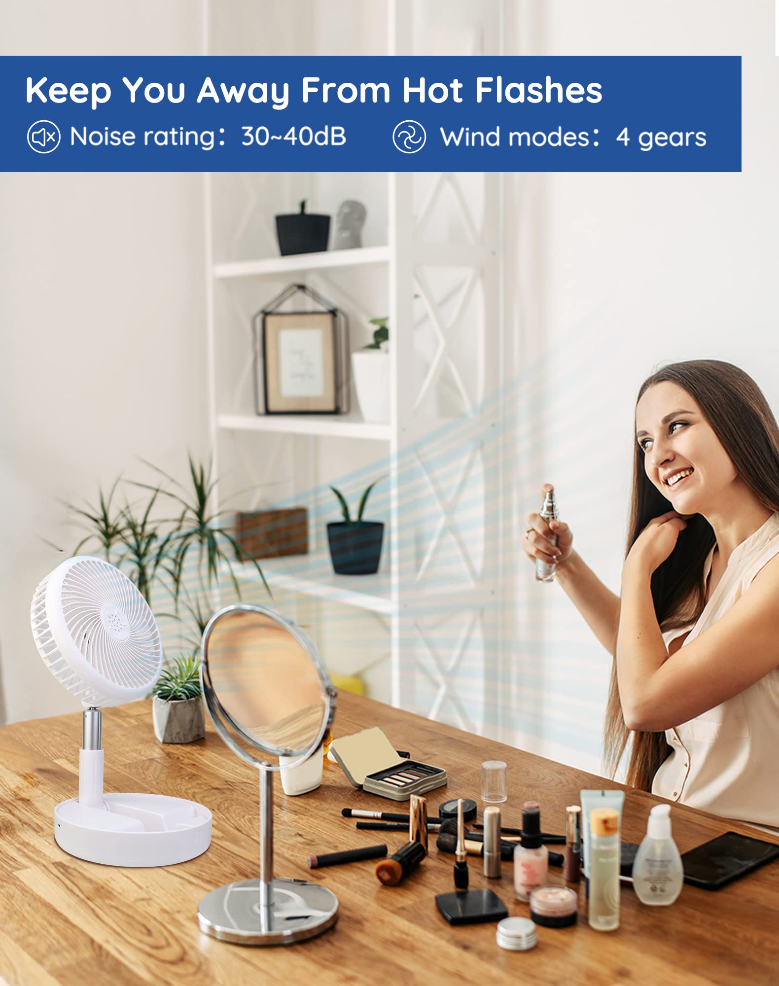 Primevolve Battery Operated Fan,Portable Rechargeable Usb Floor Table Desk Fan With Adjustable