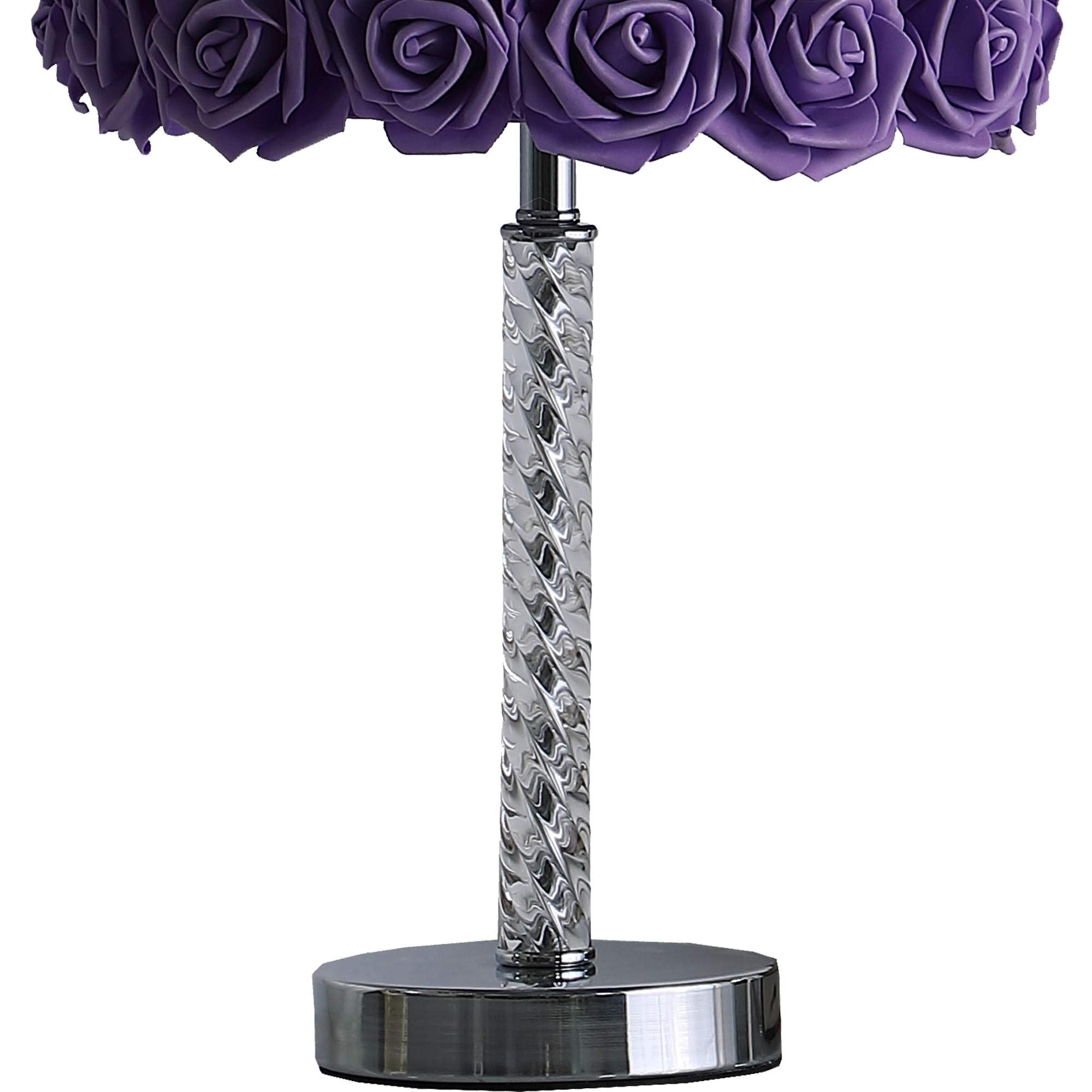 Benzara Benjara Bm231815 Bloom Roses Drum Shade Table Lamp With Twisted Acrylic Base, Purple