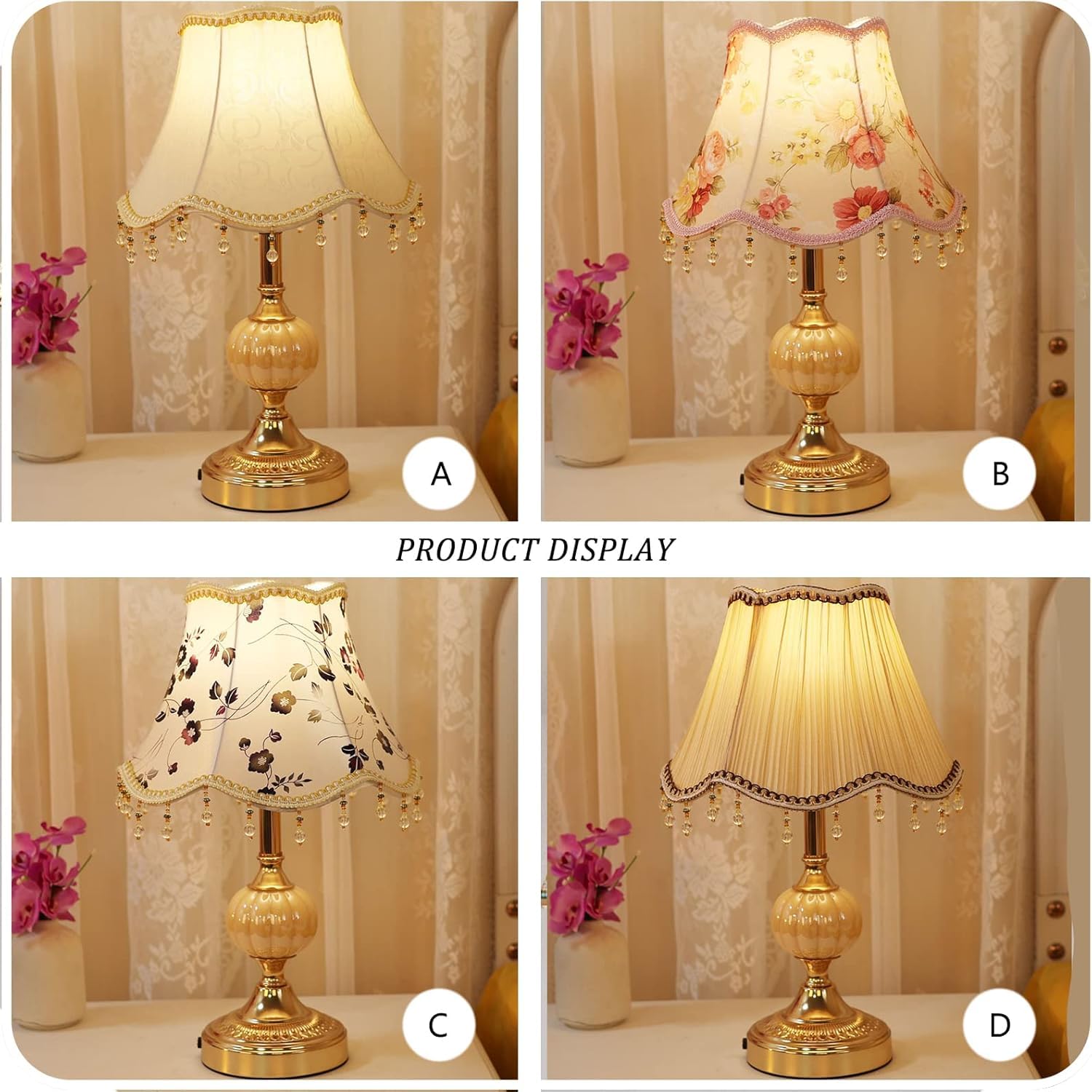 Sandyha Classical Tiffany European Style Table Lamp Fabric Drum Shade And Gold Base American Decor Classic Bedside Desk Nightstand Table Lamp For Bedroom Living Room
