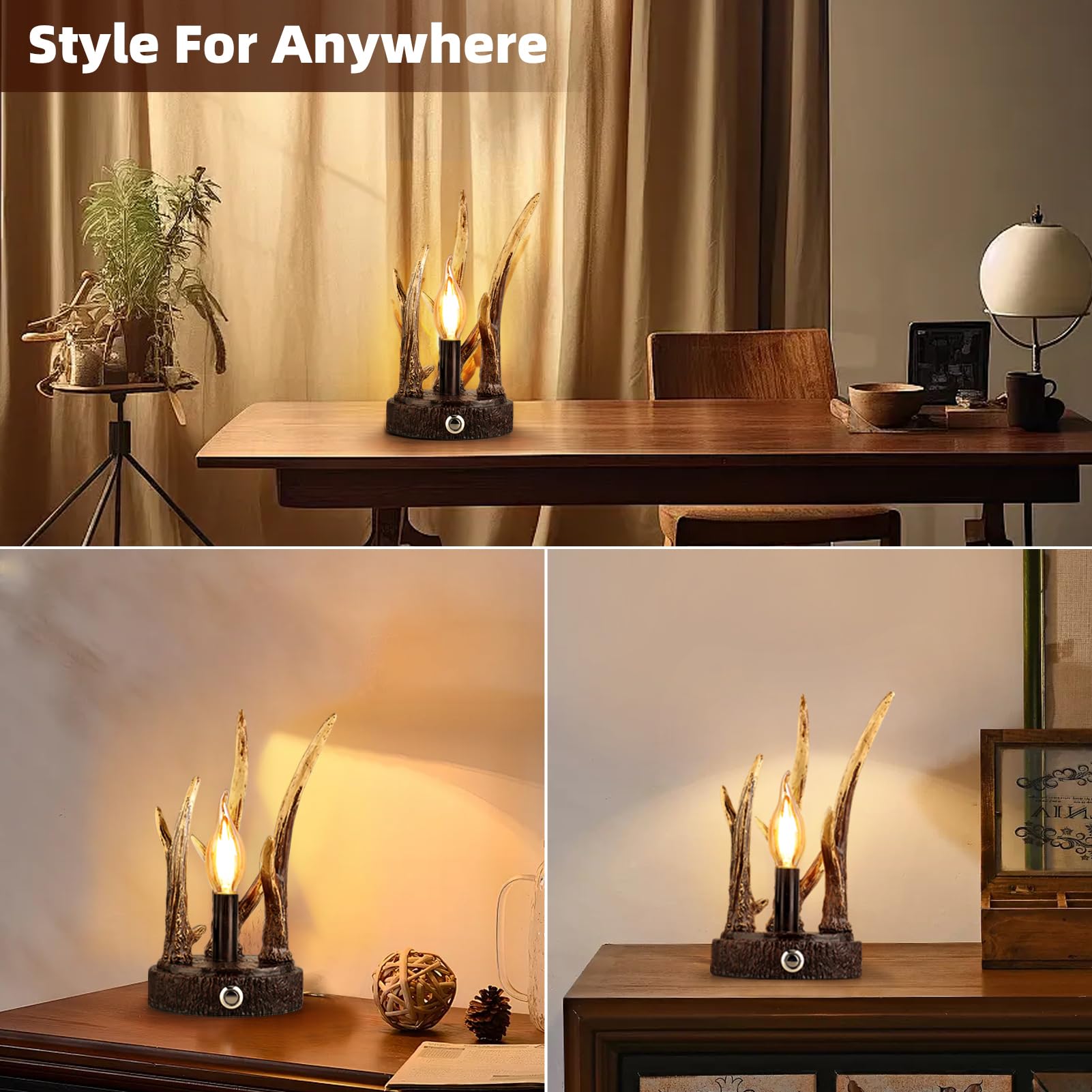 Lovlast Rustic Antler Table Lamp, 3-Way Dimmable Touch Lamp By - Farmhouse Cabin And Living Room Light, Perfect For Small Spaces And Christmas Decor