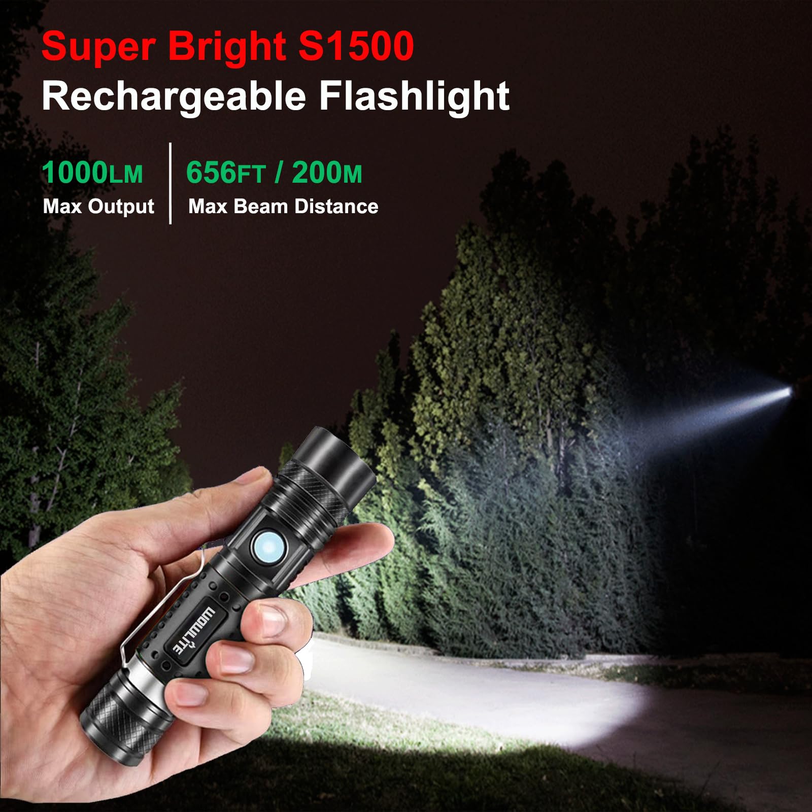 Wowlite Flashlight Rechargeable, Super Bright Pocket Led Flashlights With 4 Modes, Zoomable High Lumens Small Flash Light For Home Emergency,  For Camping Essentials Camper Gear (Black)
