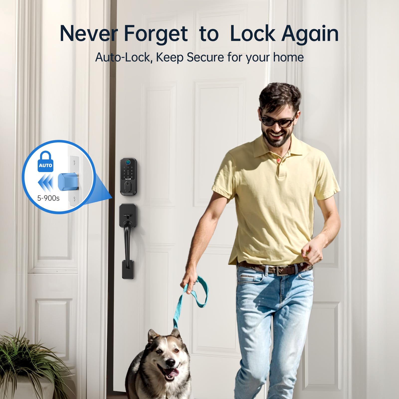 Hornbill Wifi Smart Deadbolt Lock: Front Door Lock Set Keyless Entry With Handle, Smart Locks For Front Door, Alexa Compatible, Fingerprint Keypad Deadbolt, Touchscreen,App Remote Control, Matte Black
