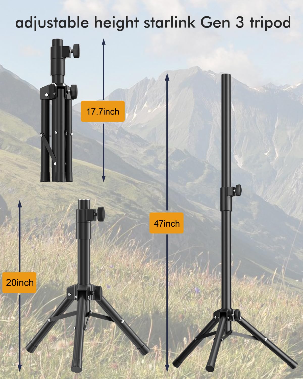 Forging Mount Starlink Gen 3 Tripod Mount Stand, Outdoor Portable Starlink Gen3 Mounting Kit For Camping Rv Travel, Adjustable Tripod With Pipe Adapter Easy Installation Of Starlink Internet Kit Satellite