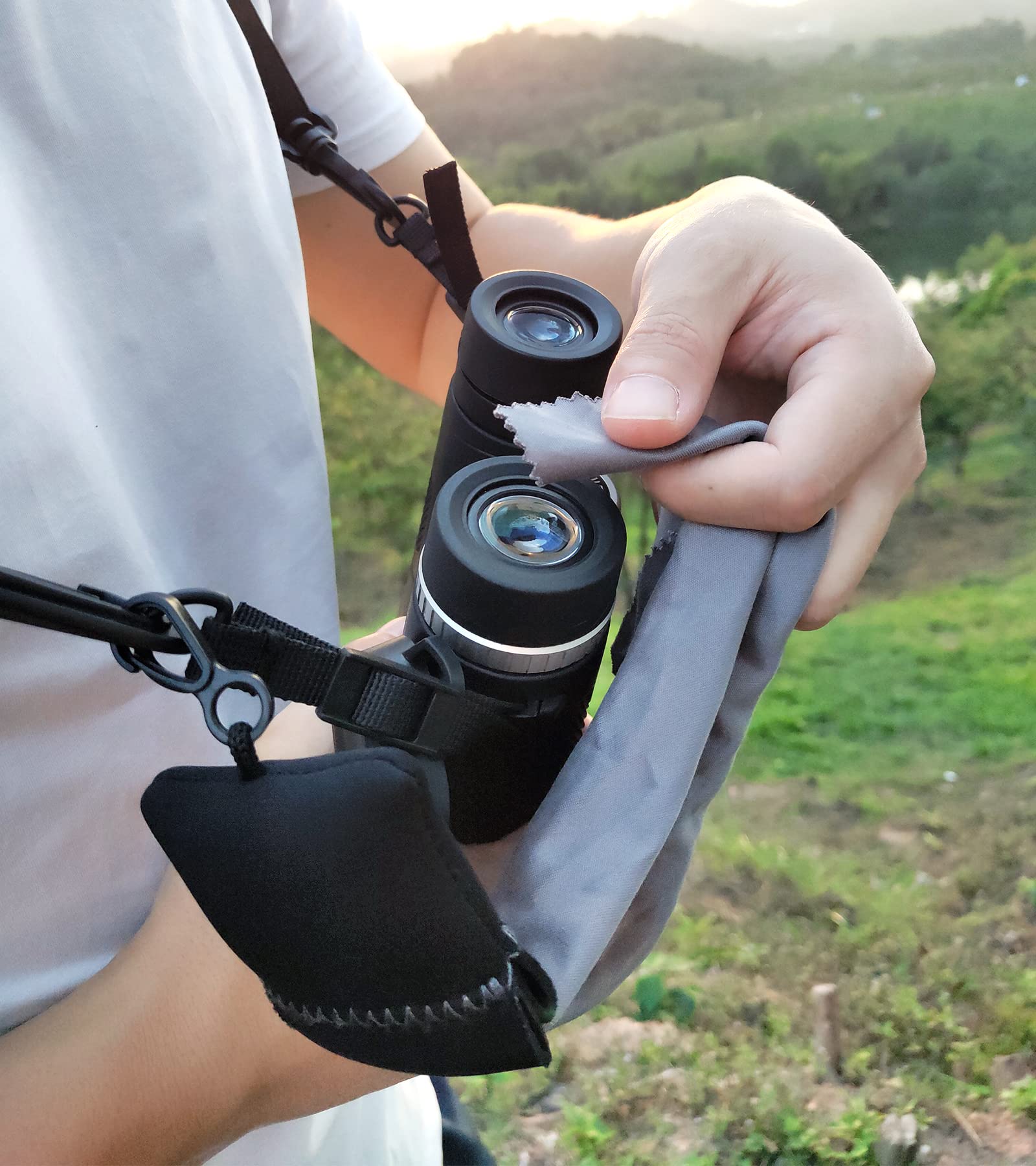 Gaiarena G Gaiarena Binocular Harness - Adjustable Cross Bino Strap For Hunting Hiking Birding With Lens Cleaning Cloth - Tan