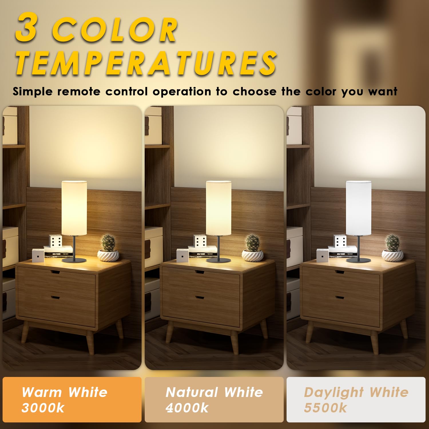 Aoceley Black Battery Operated Table Lamp Remote Control Cordless Rechargeable Lamp Dimmable 3-Way Nightstand Lamp With Fabric Shade For Bedroom, Living Room, Office (Led Bulb Included)