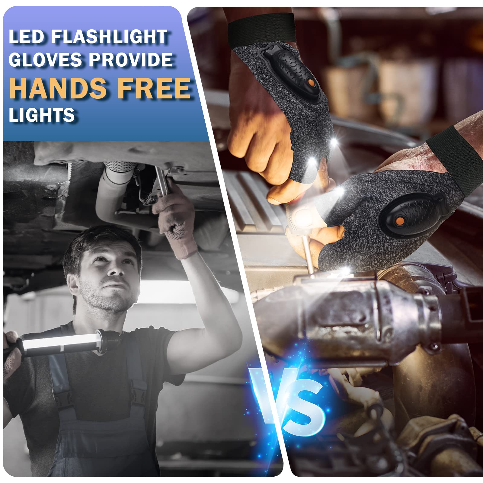 Meixixi Rechargeable Led Gloves With Waterproof Lights - Stocking Stuffers For Men, Christmas , Flashlight Gloves, Car Tools, Fishing And Camping Accessories For Adults, Women, Dad