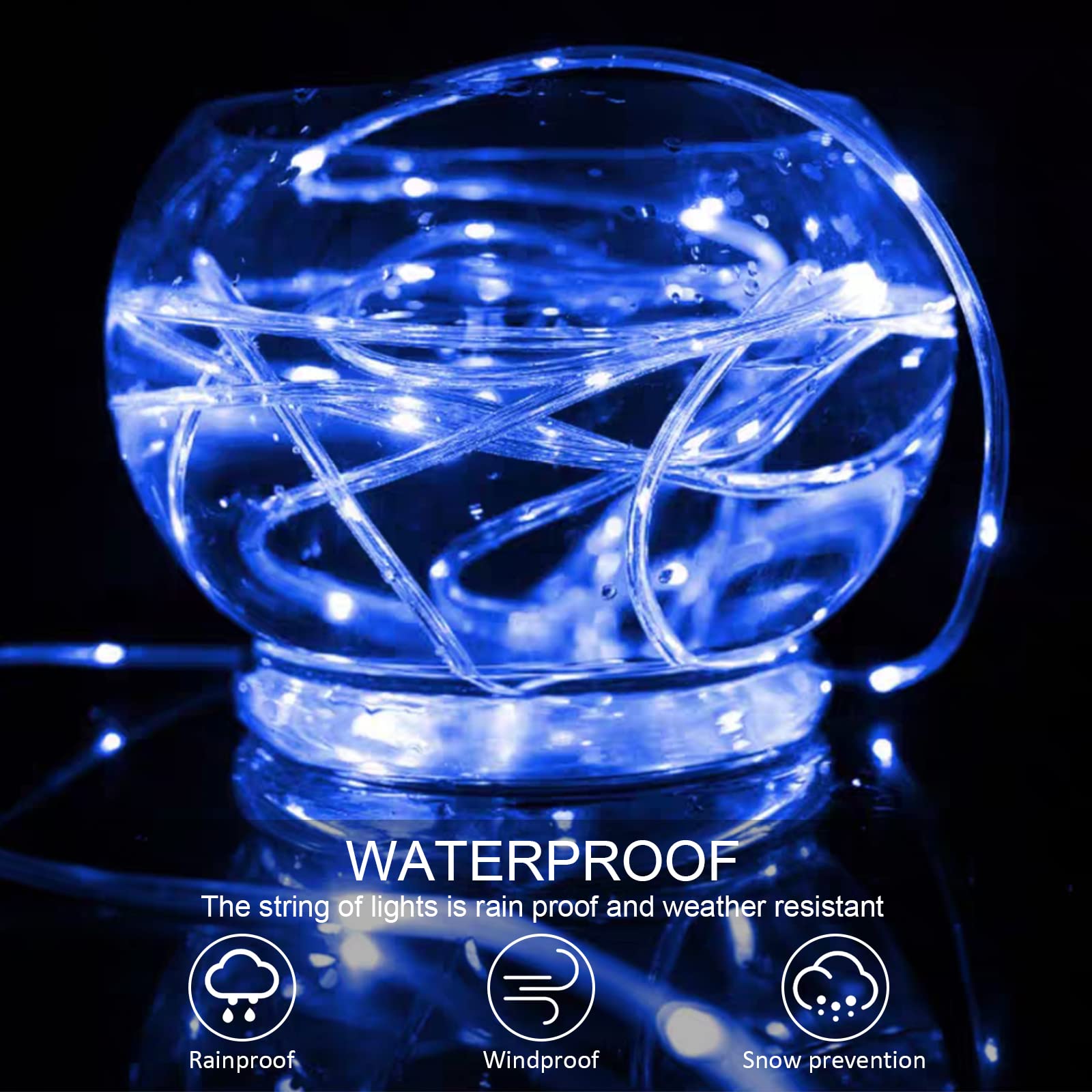 Jimacro Outdoor Solar Led Rope Lights, Ip65 Waterproof Rope Lights 22M/72.2Ft 200Leds Solar Decoration Lights With 8 Lighting Modes, Rope Fairy Light For Garden Tree Party Christmas Decoration