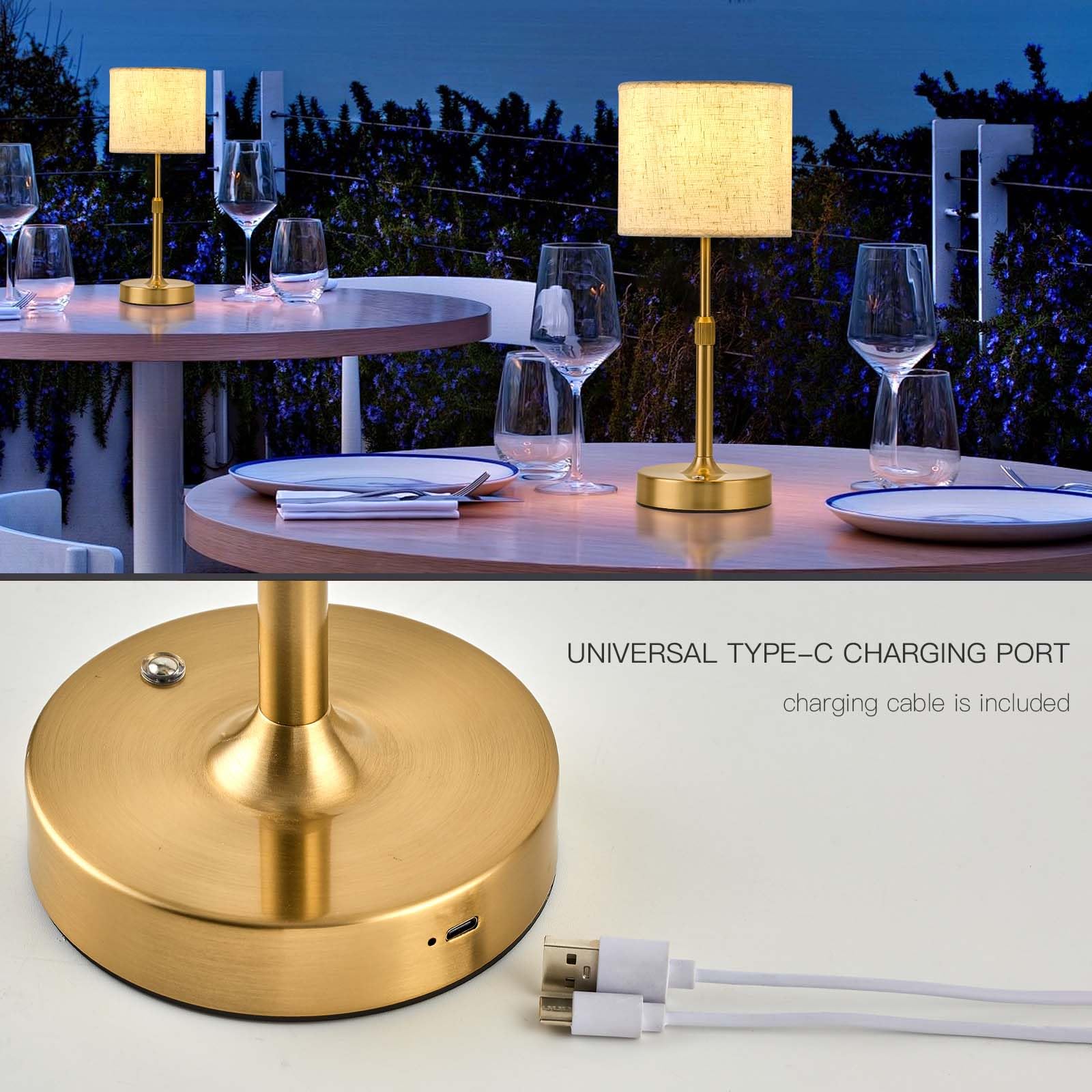 Sisihokai Portable Rechargeable Cordless Table Lamp, Touch Dimmable Battery Operated Lamp, Height Adjustable Bedside Lamp, Ambient Light For Kitchen, Patio, Restaurant, Antique Brass, Linen