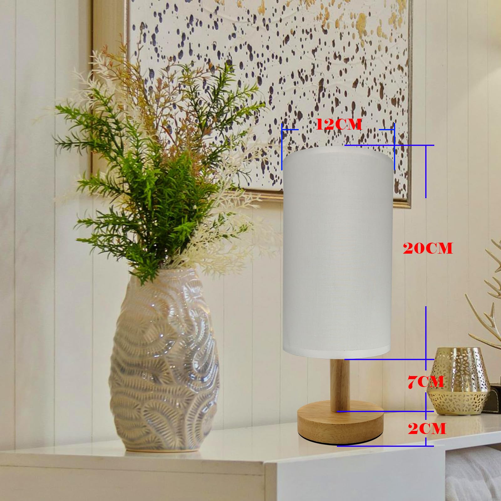 Nowlaby Wireless Bedside Table Lamp With 2Pcs E26 Rechargeable Battery Bulb, Remote Control, Dimmable, Timer, Cylindrical Light For Living Room, Bedrooms, Reading, Night Lighting