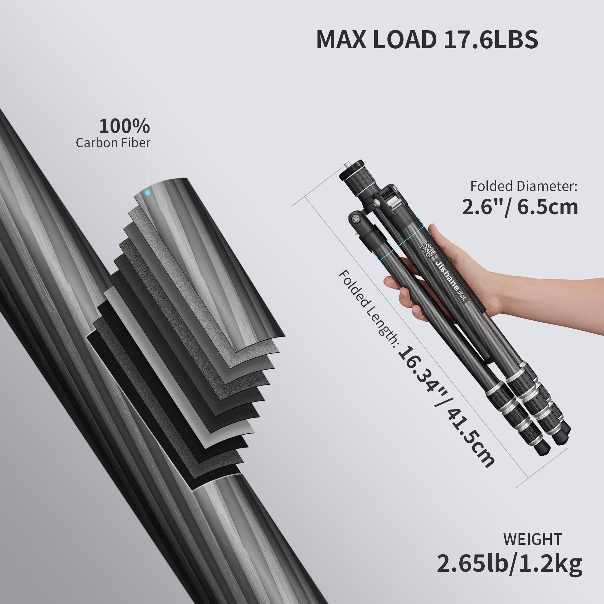 Jishane Carbon Fiber Camera Tripod, 62" Professional Video Tripod With 360° Ball Head, Phone Holder & 1/4" Arca Qr Plate, Compact Travel Monopod For Dslr/Smartphone, Max Load 17.6 Lbs/8Kg