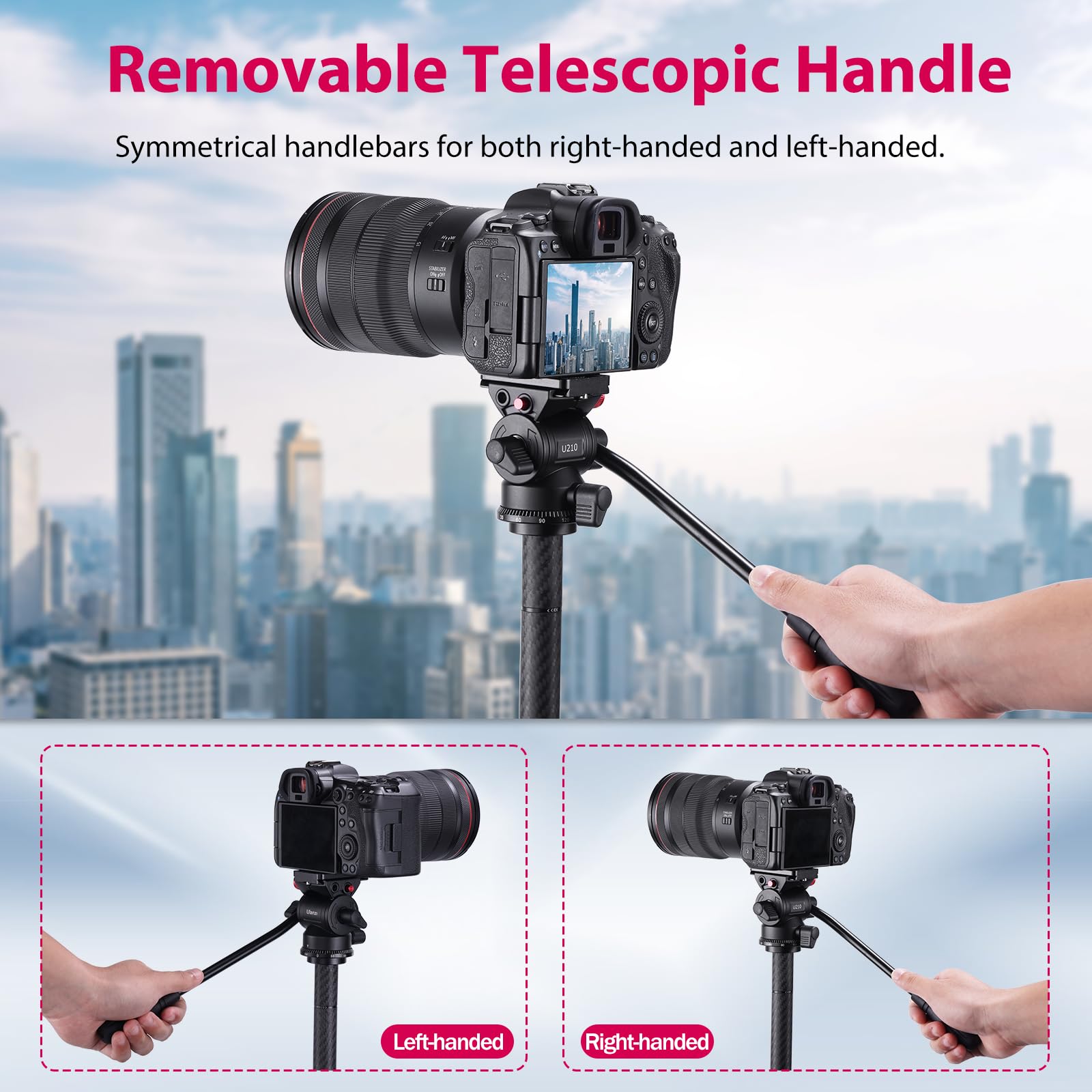 Ulanzi Mt-81 Camera Video Tripod With 360 Fluid Head & U210 Mini Pan Tilt Head, Black, Compatible With Camera, Camcorder, Cellphone, Tablet & Other Devices, Floor Mount