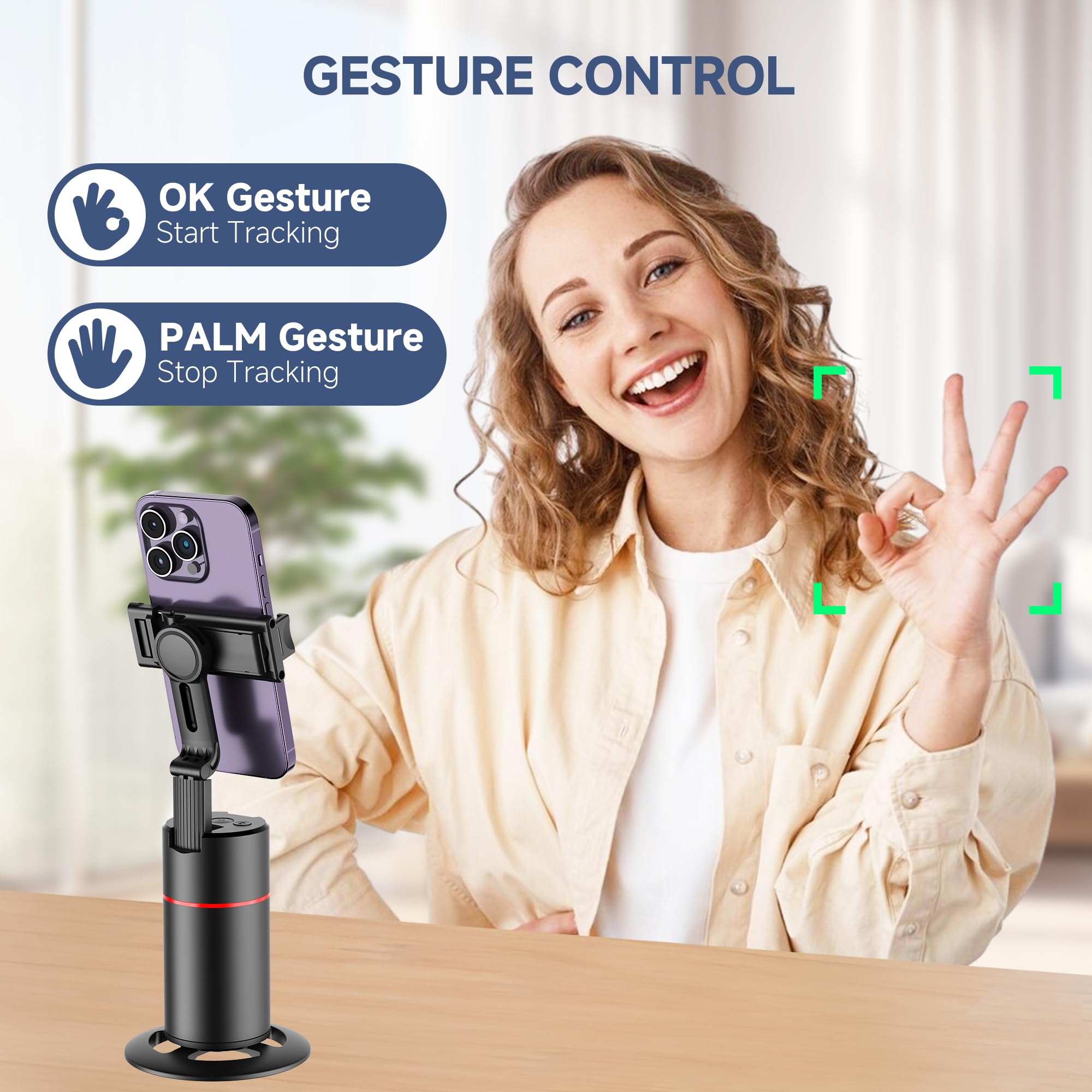 Qirita Auto Face Tracking Tripod, No App, Smart Shooting Phone Holder With Remote, 360° Rotation Body Phone Camera Mount Extendable Body Smart Tracking Tripod For Vlog/Tik Tok, Rechargeable Battery (Black)