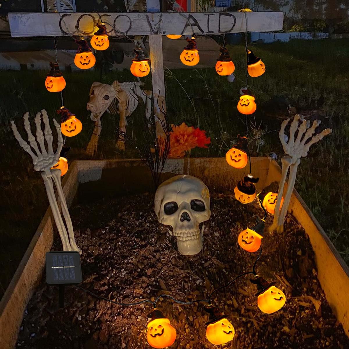 Ruexig Solar Pumpkin String Lights - 30 Led Spooky Outdoor Halloween Yard Decor For Porch & Camper Party